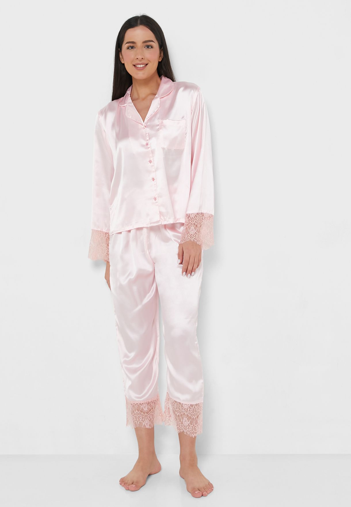 Lace Hem Detail Pyjama Set