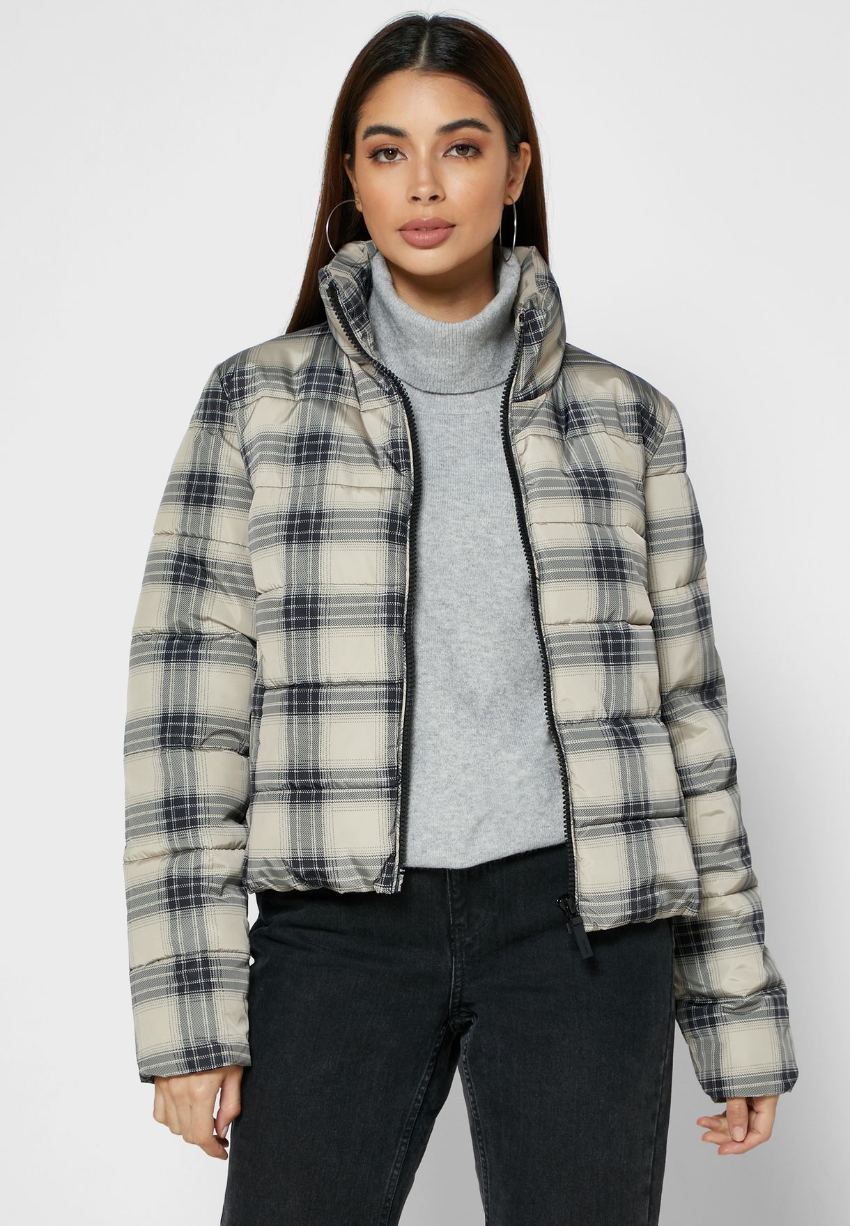 checked puffer jacket womens