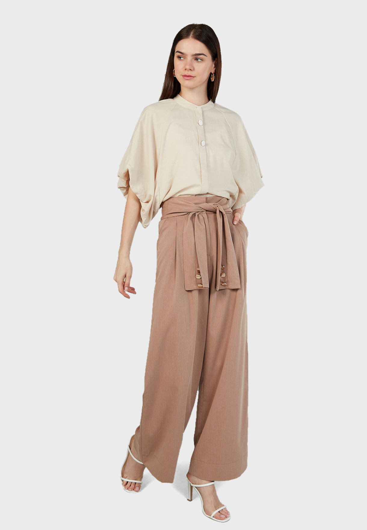 Printed silk satin-twill wide-leg pants