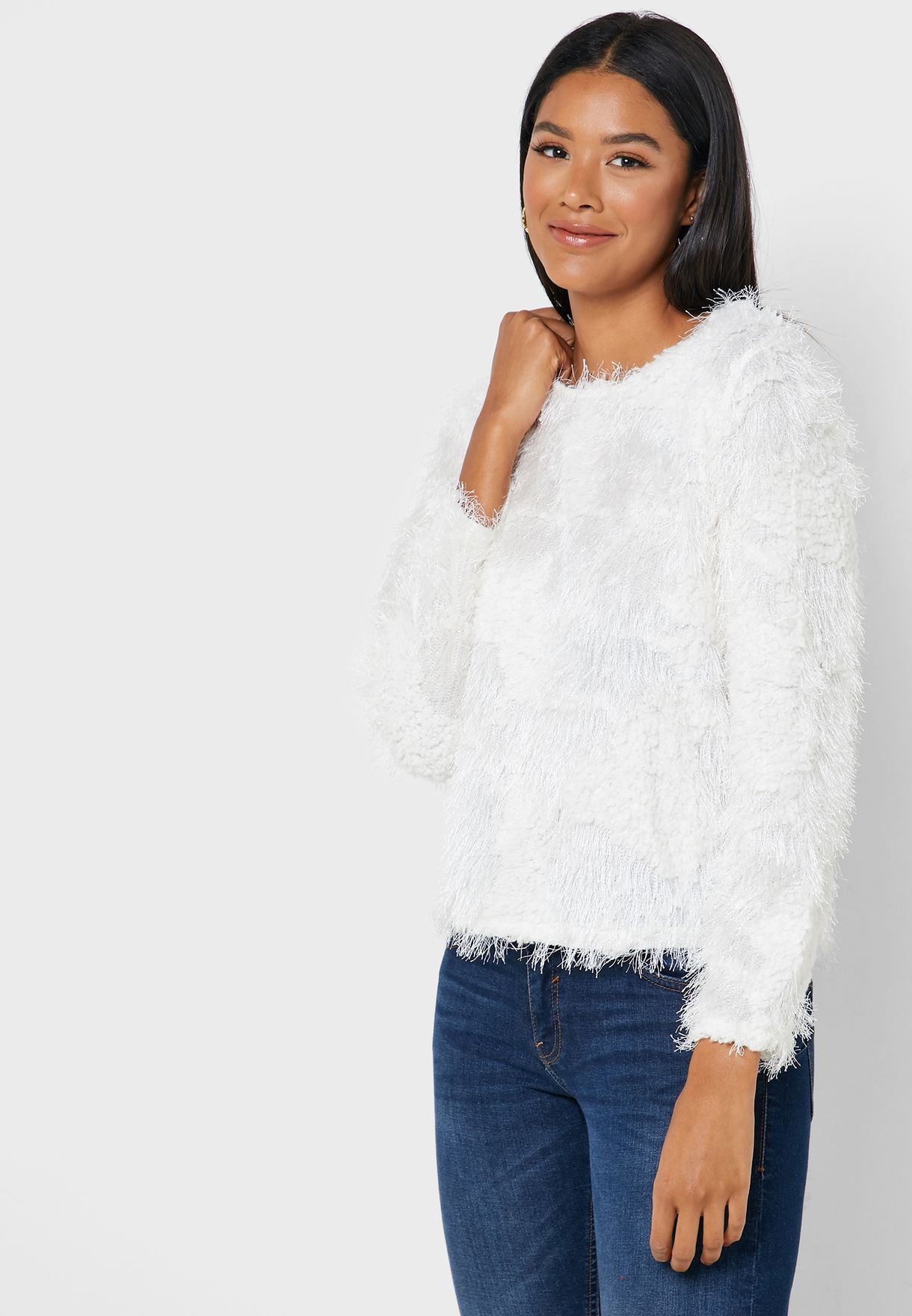 white fringe jumper