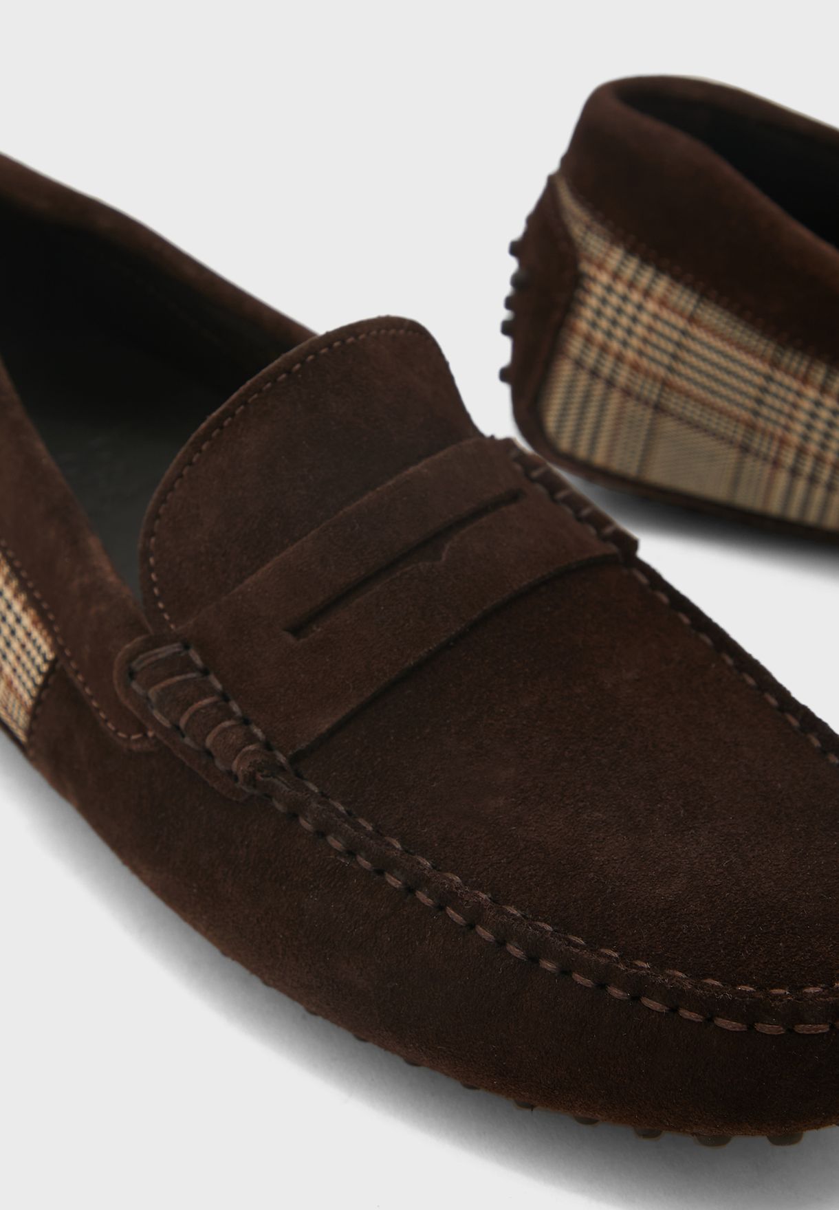 Checked Pattern Penny Loafers