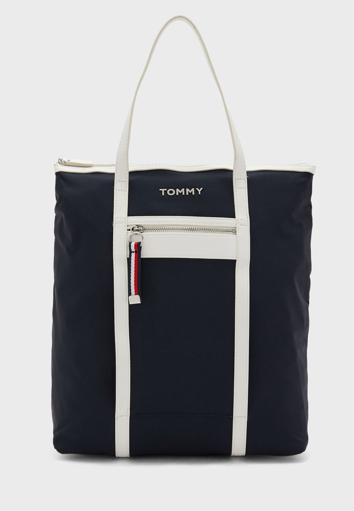 tommy hilfiger front zip double strap handle tote