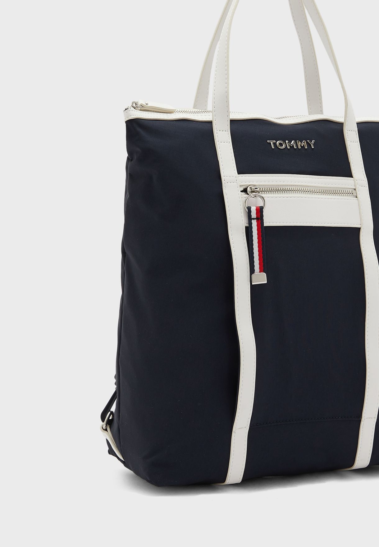 tommy hilfiger front zip double strap handle tote