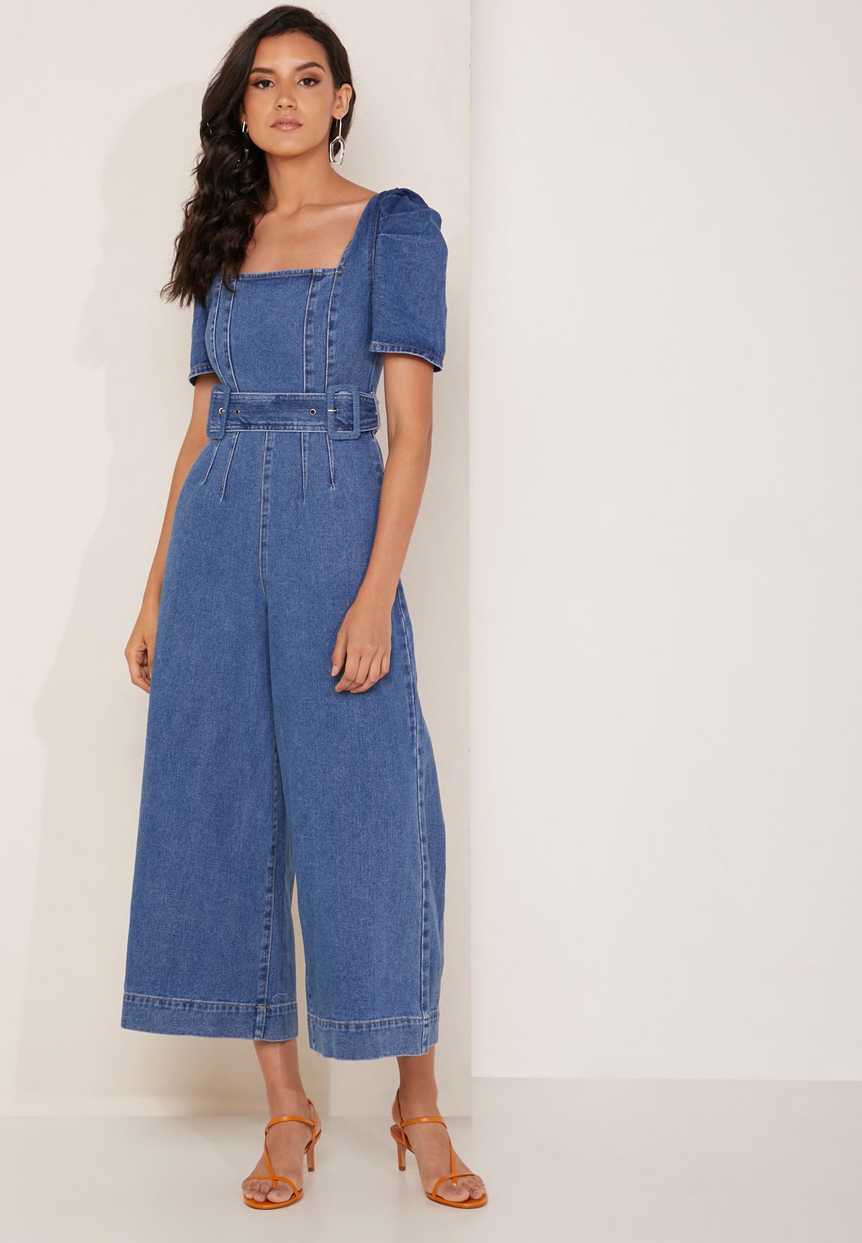 denim puff sleeve jumpsuit