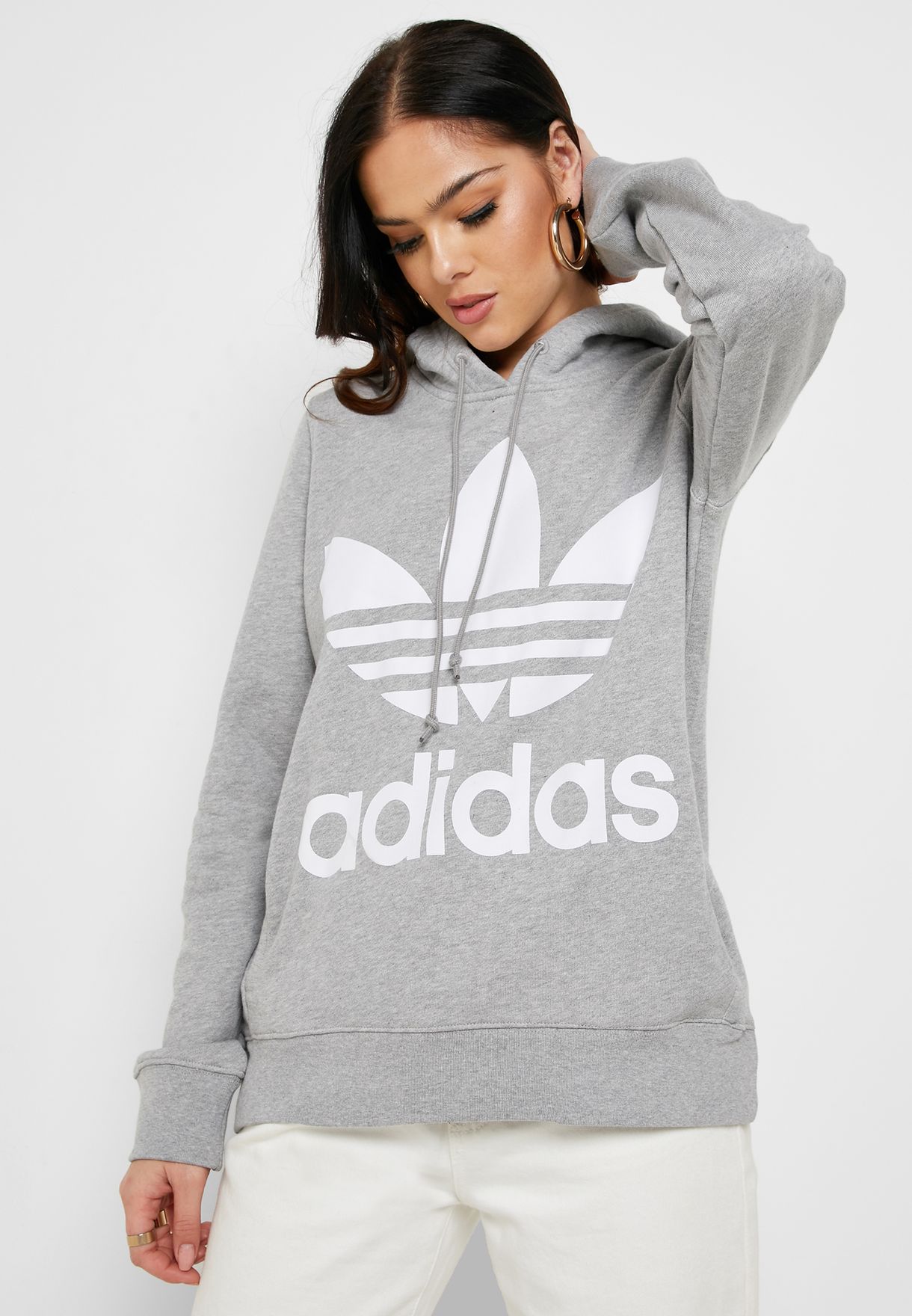 adidas trefoil hoodie women's grey