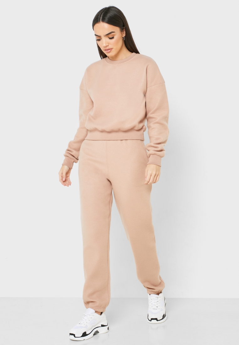 Missguided Tall brown Brushed Sweatshirt &amp; Joggers Co-Ord Set for Women in MENA, Worldwide