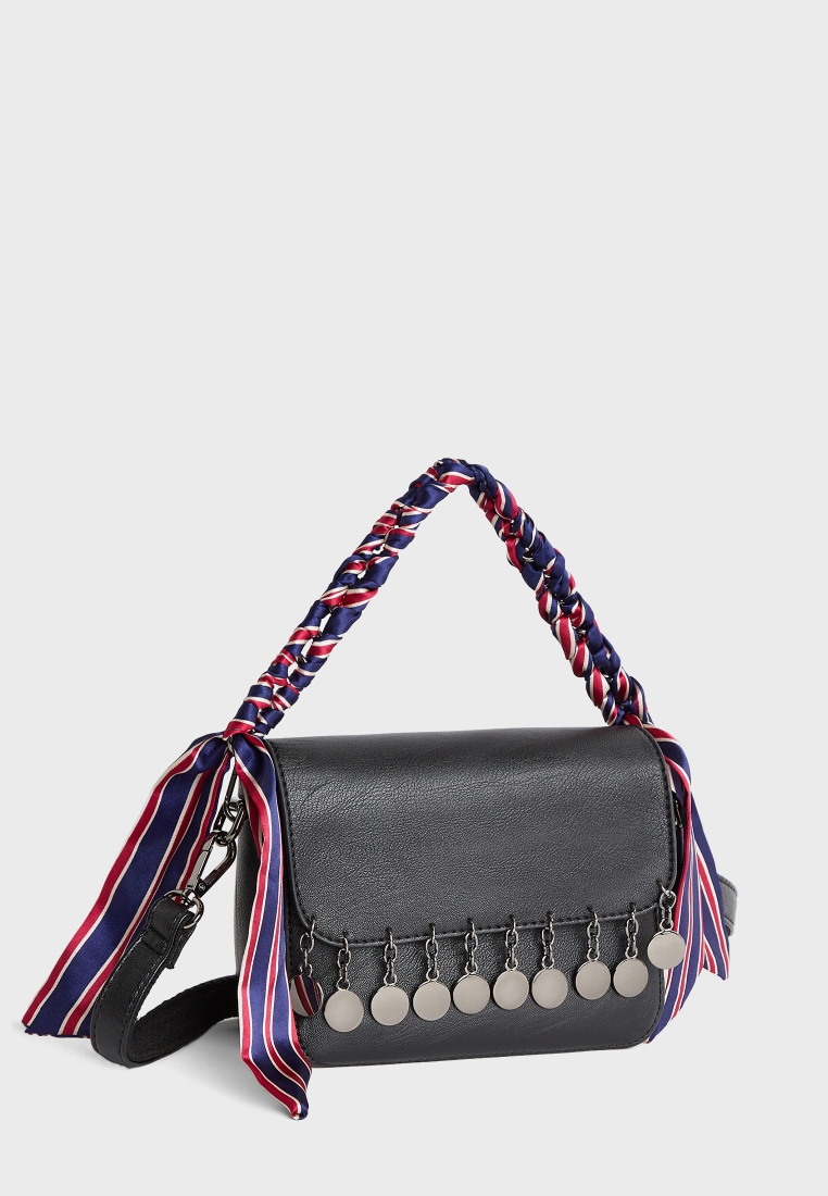 Styli Handbags : Buy Styli Black Flap Over Handbag with Scarf Detail Online