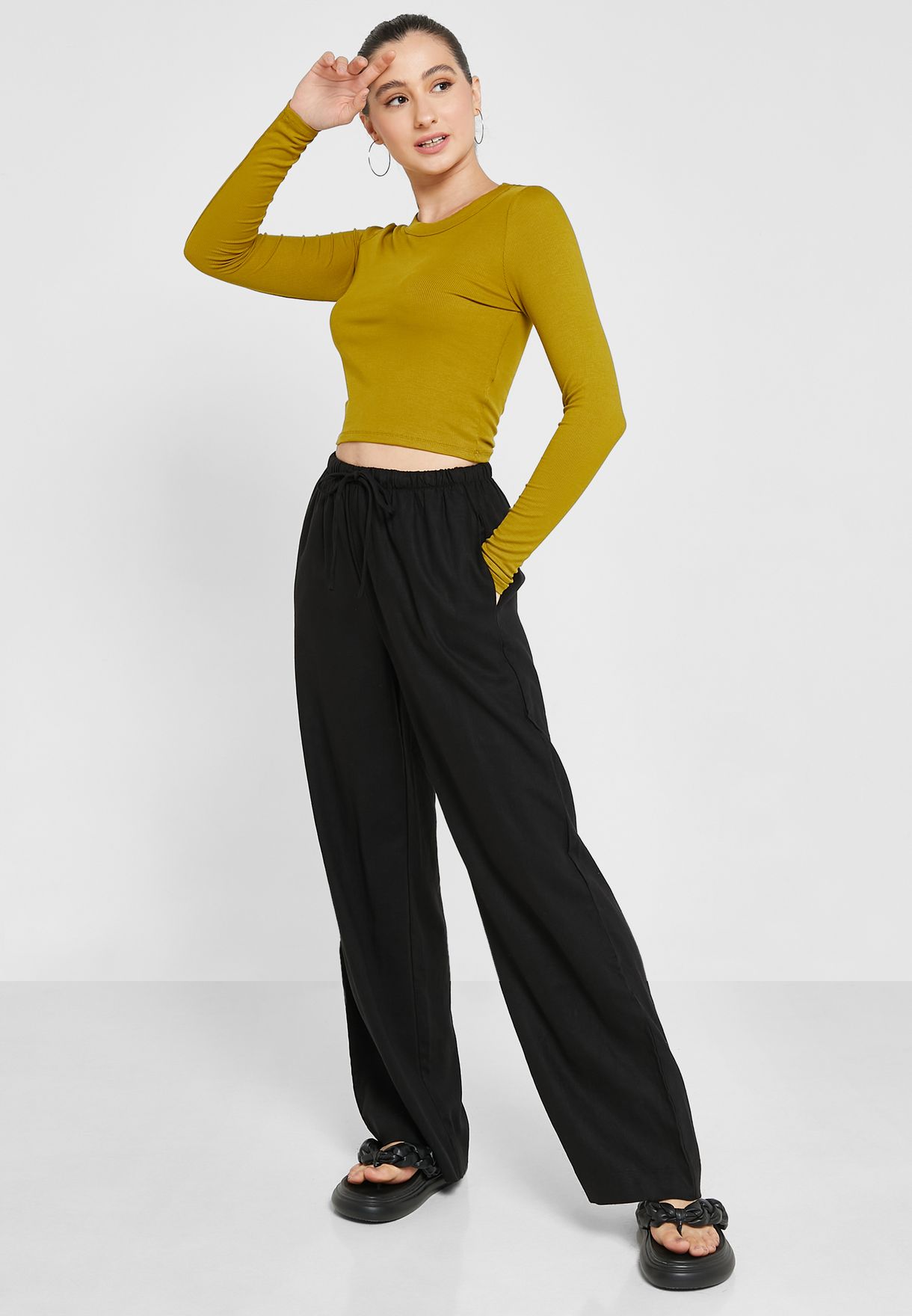 Buy Cotton On black Drawstring Detail Wide Leg Pants for Women in MENA,  Worldwide