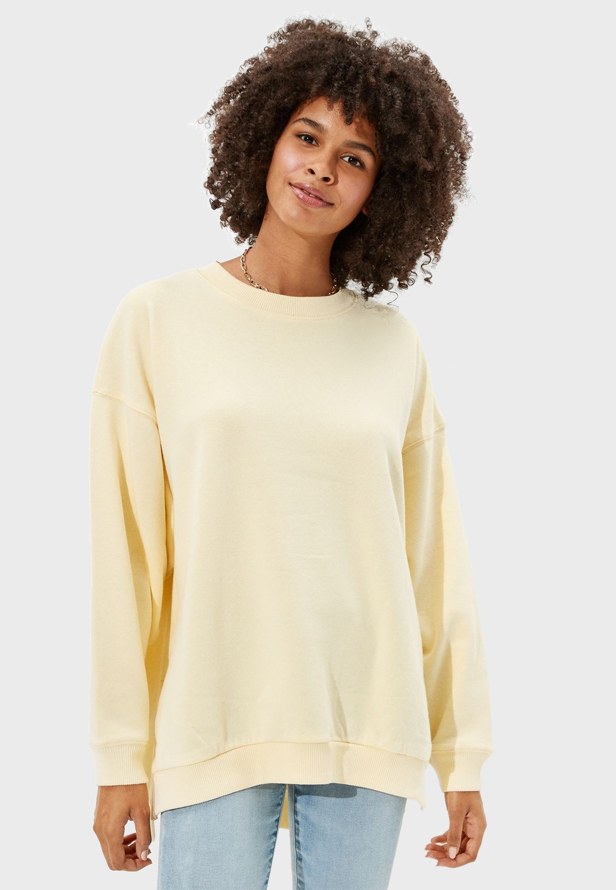 yellow crew neck sweatshirt womens