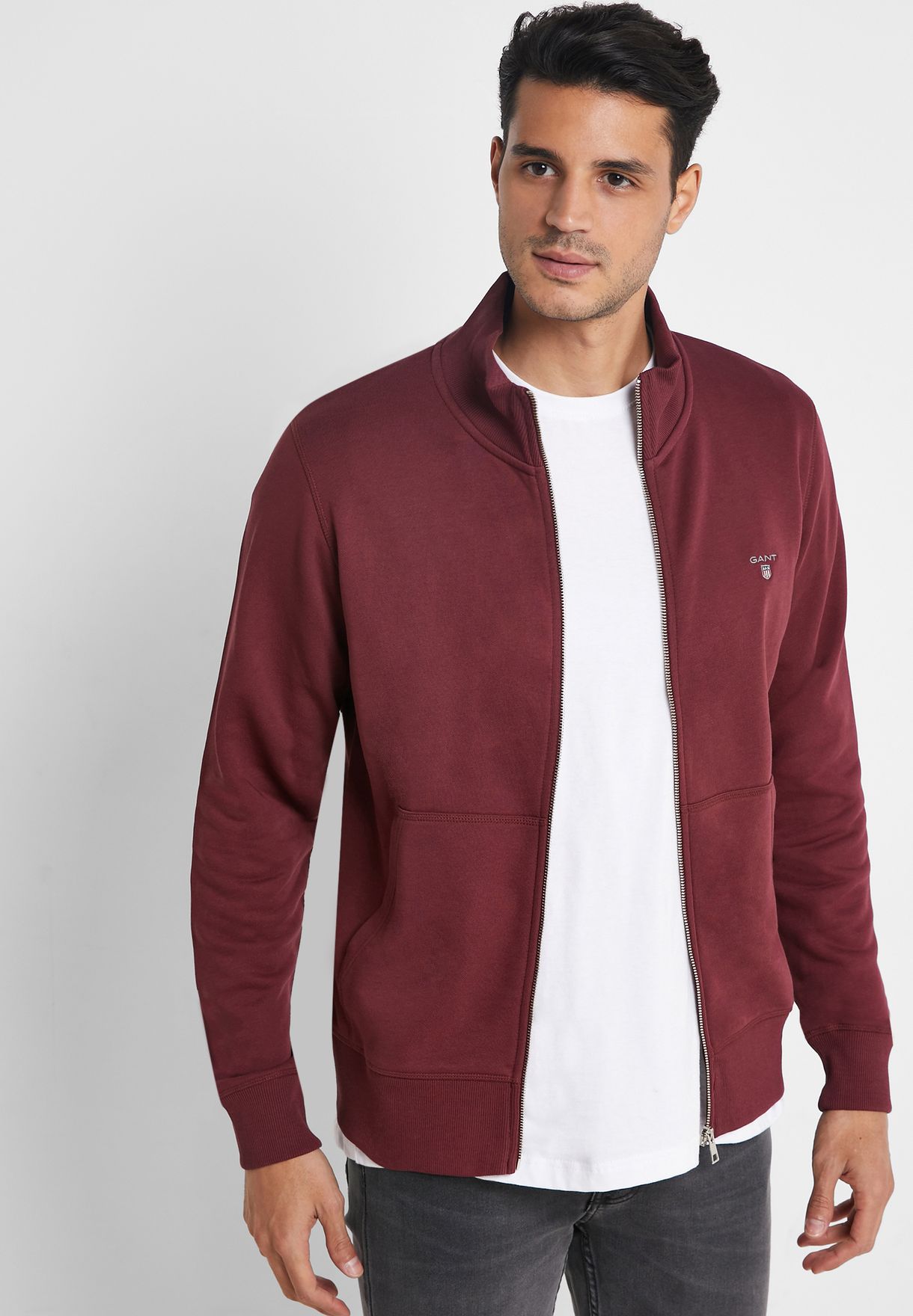 red zip up cardigan mens