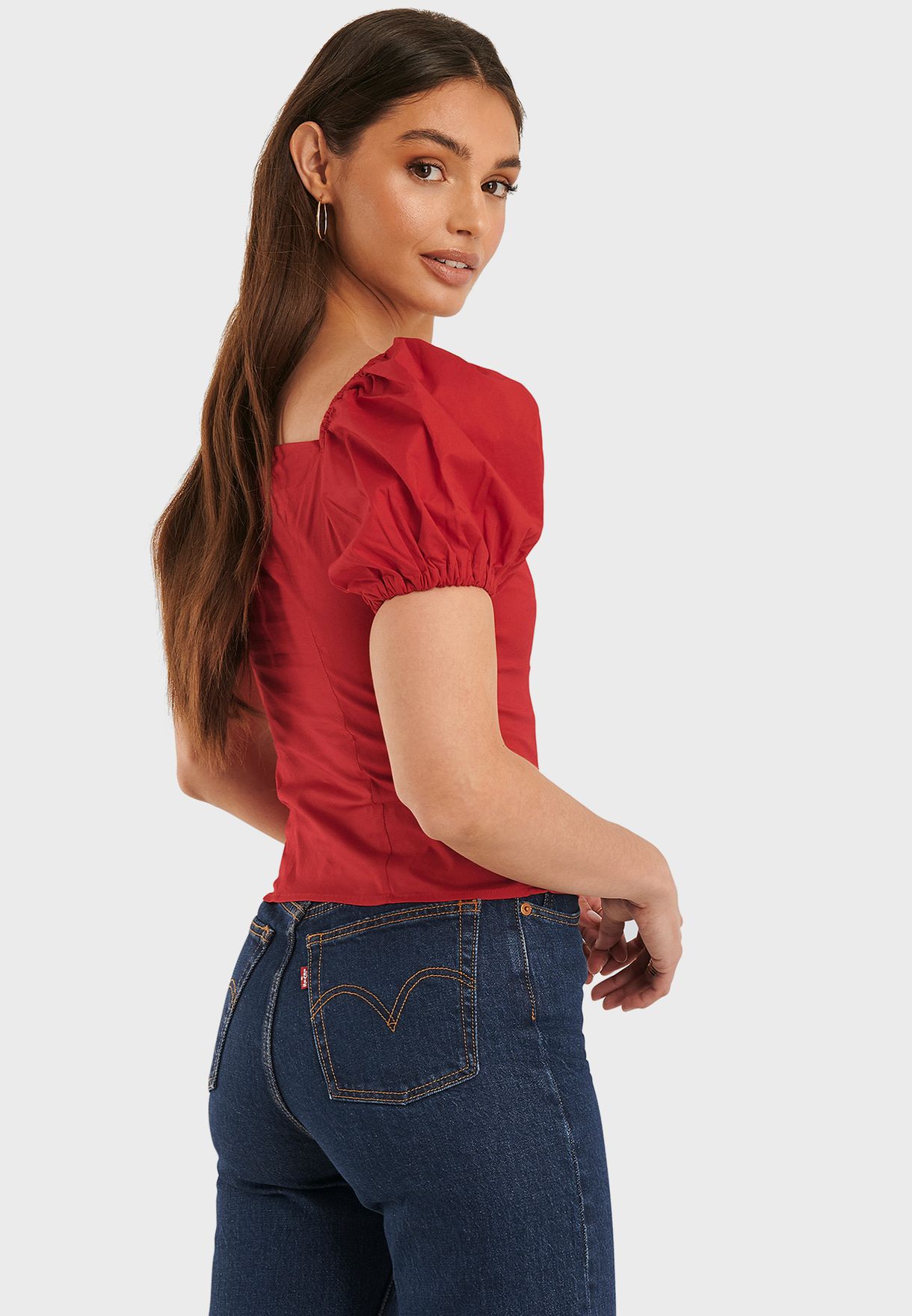 puff sleeve top red