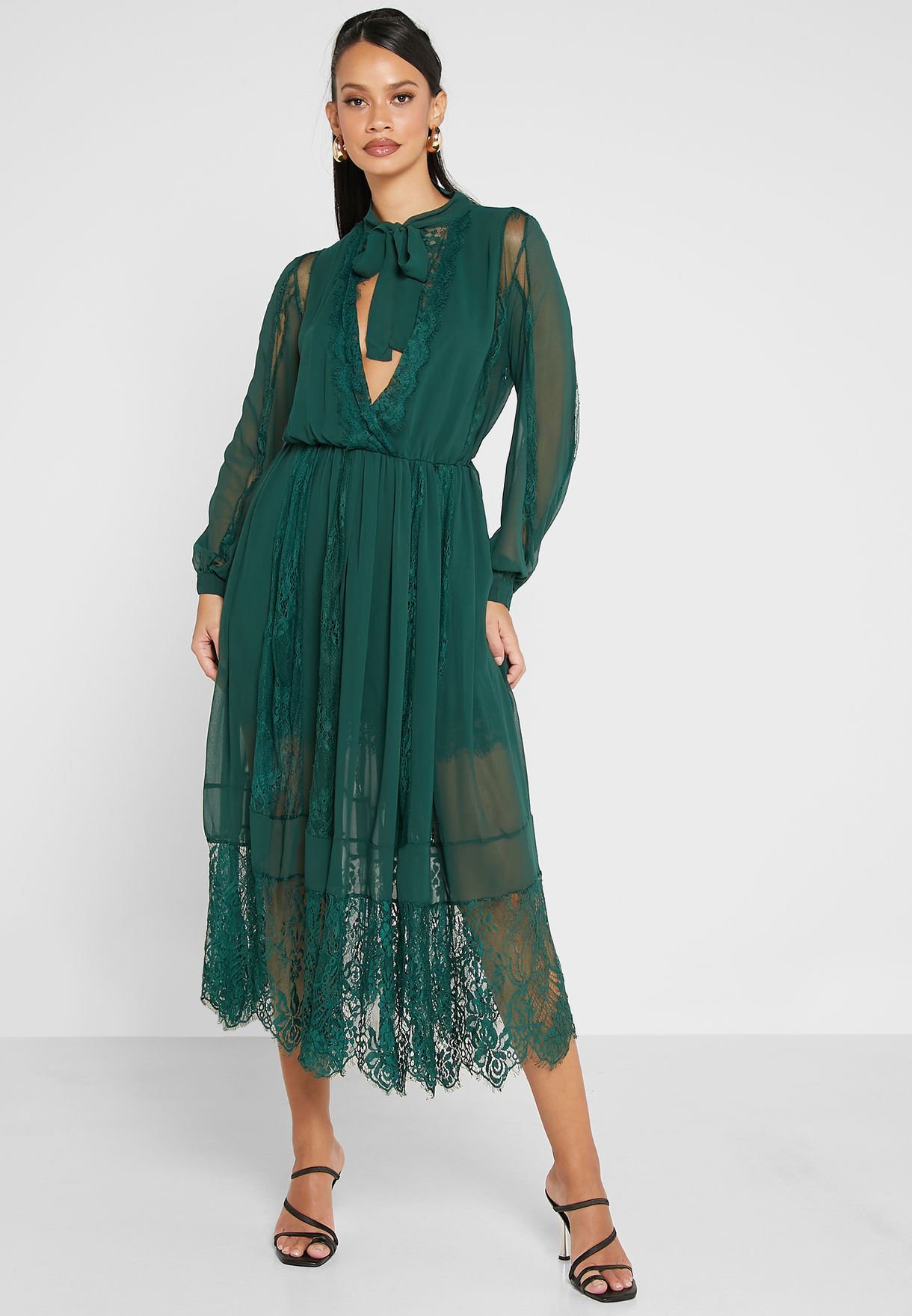 Lace Trim Midi Dress