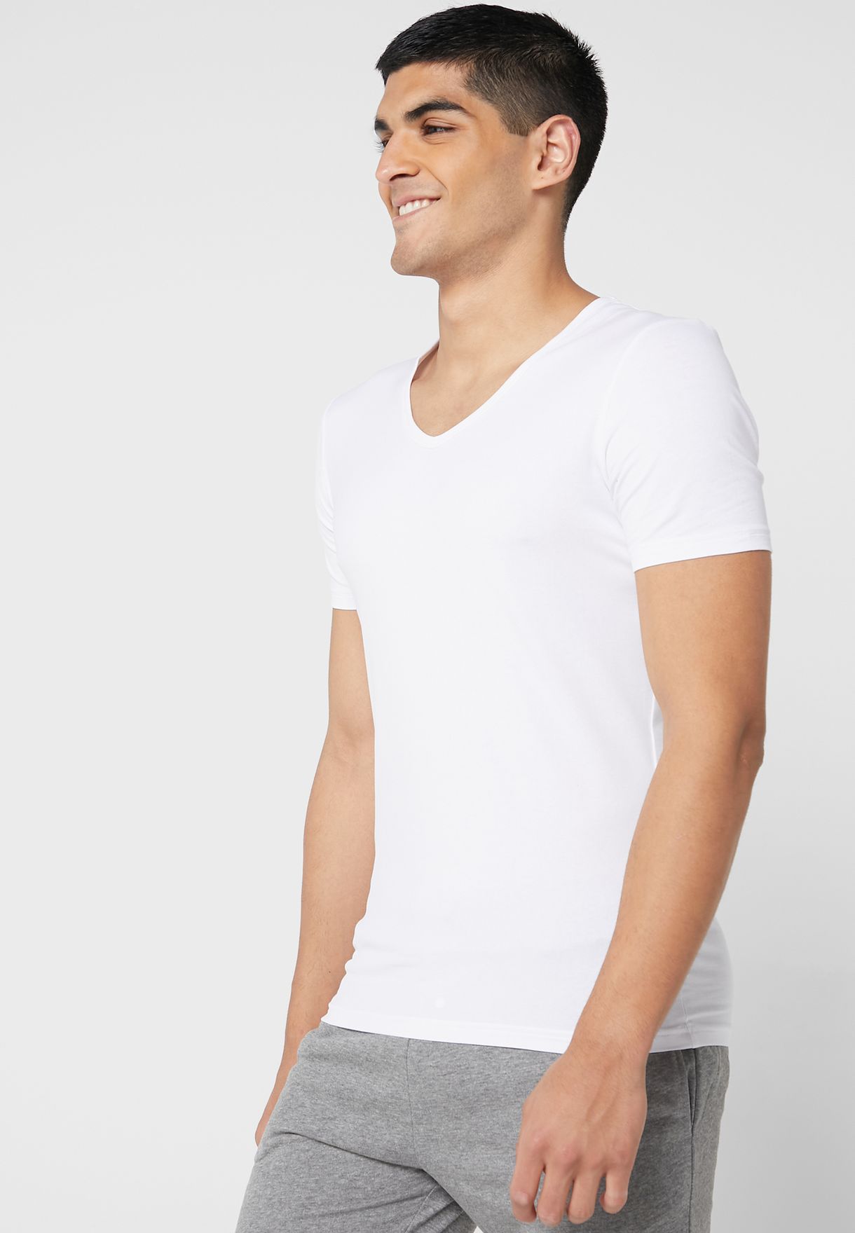 Buy Marks & Spencer white 3 Pack Assorted V-Neck T-Shirt for Men in Riyadh,  Jeddah