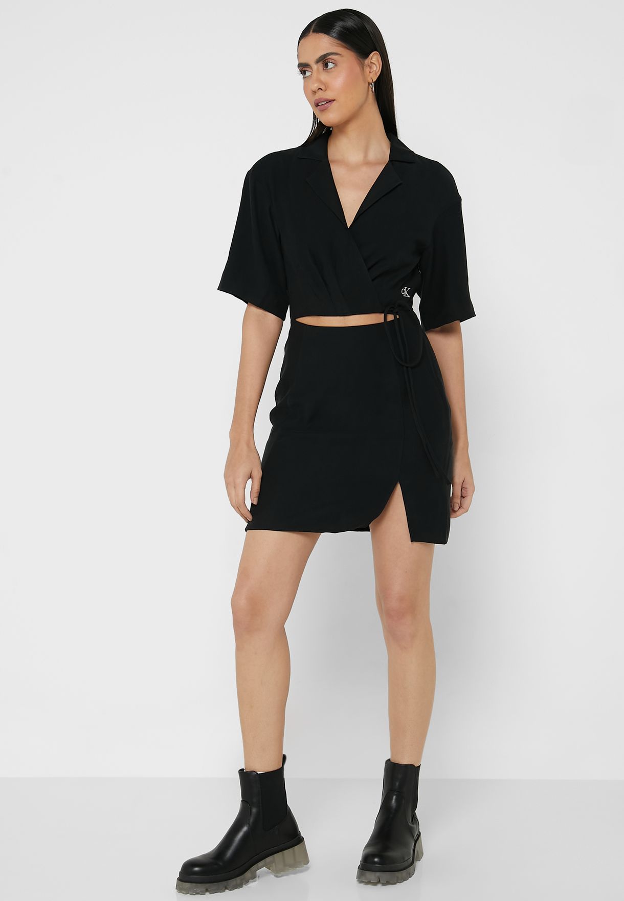 Buy Calvin Klein Jeans black Cut Out Detail Wrap Dress for Women in Riyadh, Jeddah Buy Calvin Klein Jeans black Cut Out Detail Wrap Dress for Women in Riyadh, Jeddah