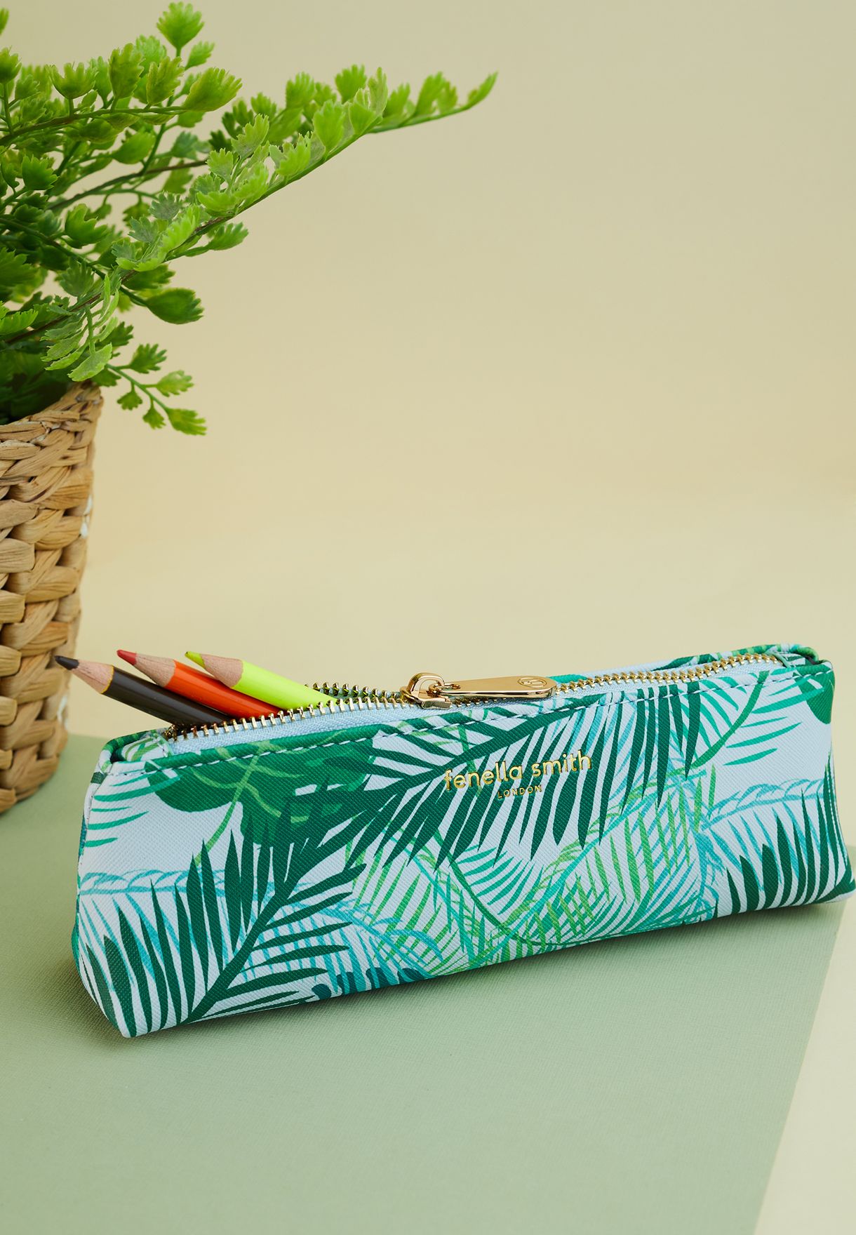 Green Palm Vegan Leather Pencil Case