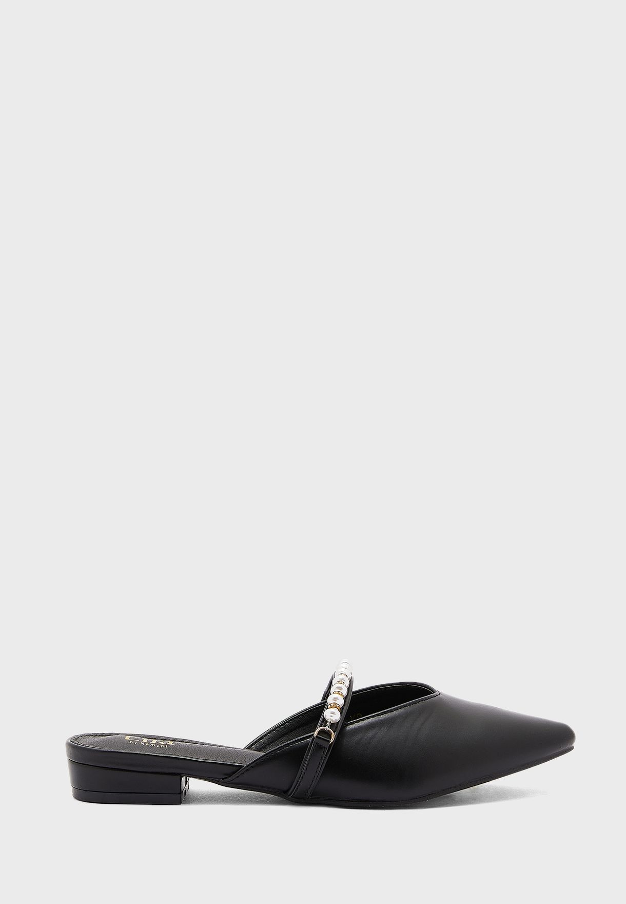 Pearl Strap Pointed Slip On Flat Shoe 