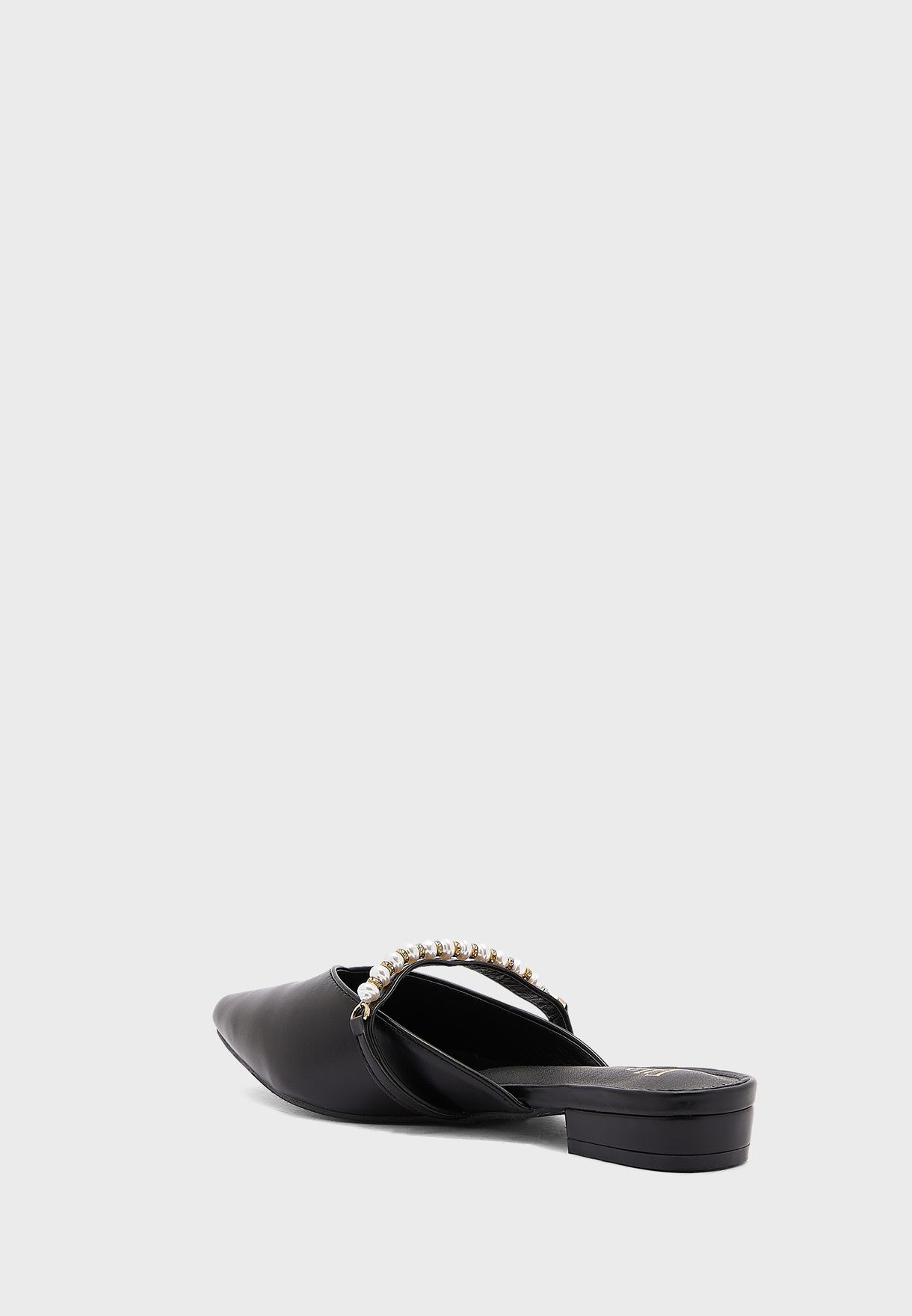 Pearl Strap Pointed Slip On Flat Shoe 