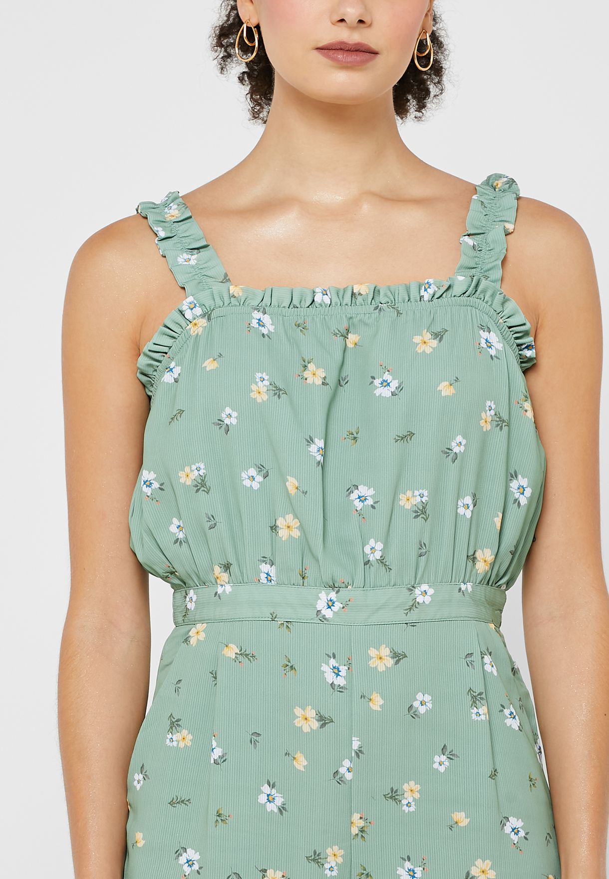 Floral Strappy Ruffle Detail  Jumpsuit