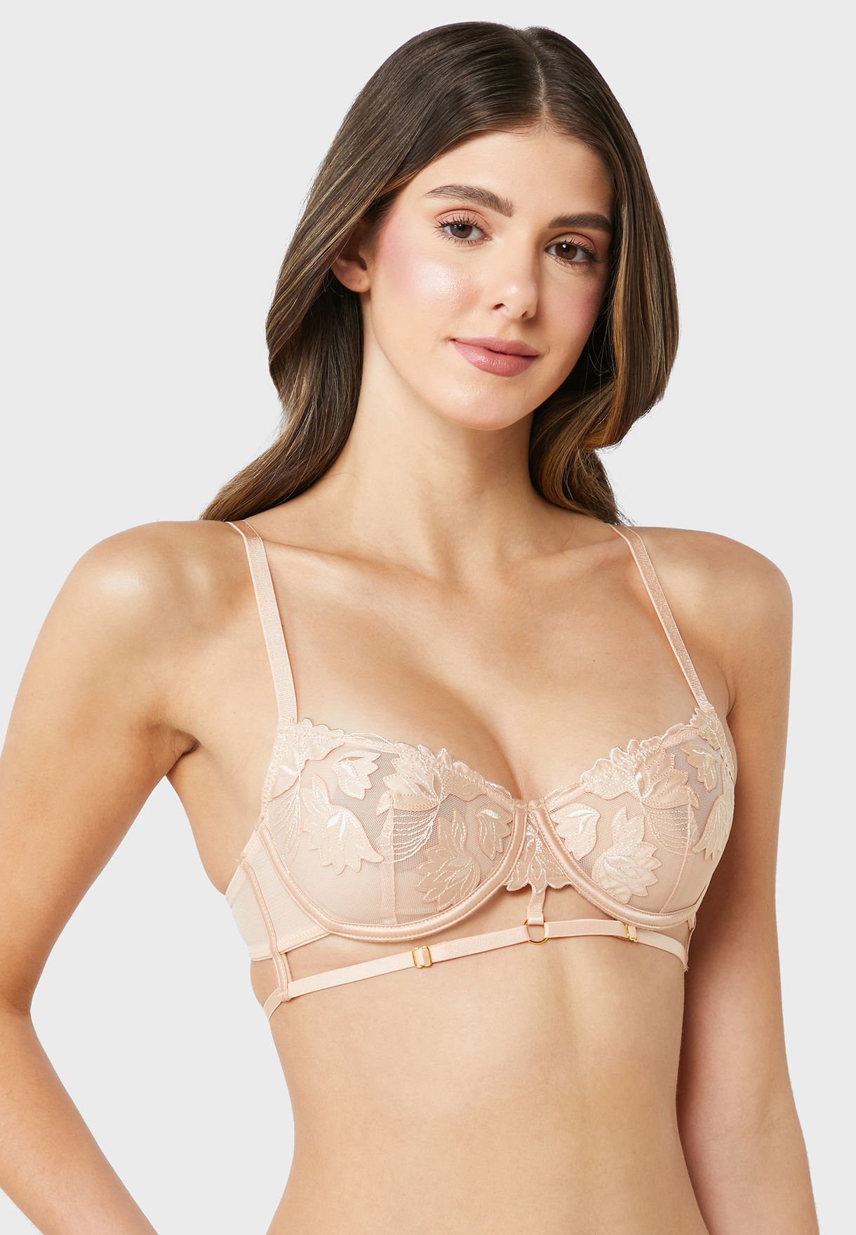 Buy Ella Beige Lace Detail Balconette Bra And Bikini Brief Set For Women