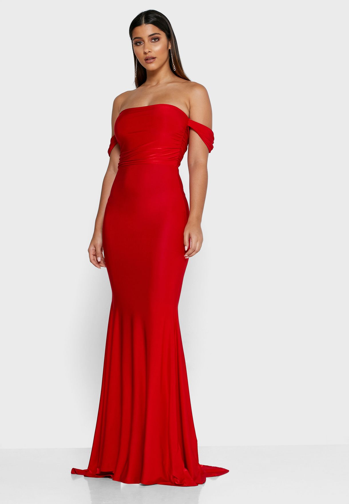 red bardot fishtail dress