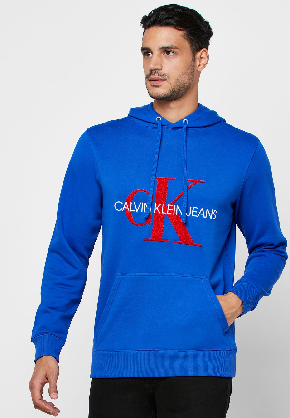 Buy Calvin Klein Jeans blue Toweling Monogram Hoodie for Men in Riyadh,  Jeddah