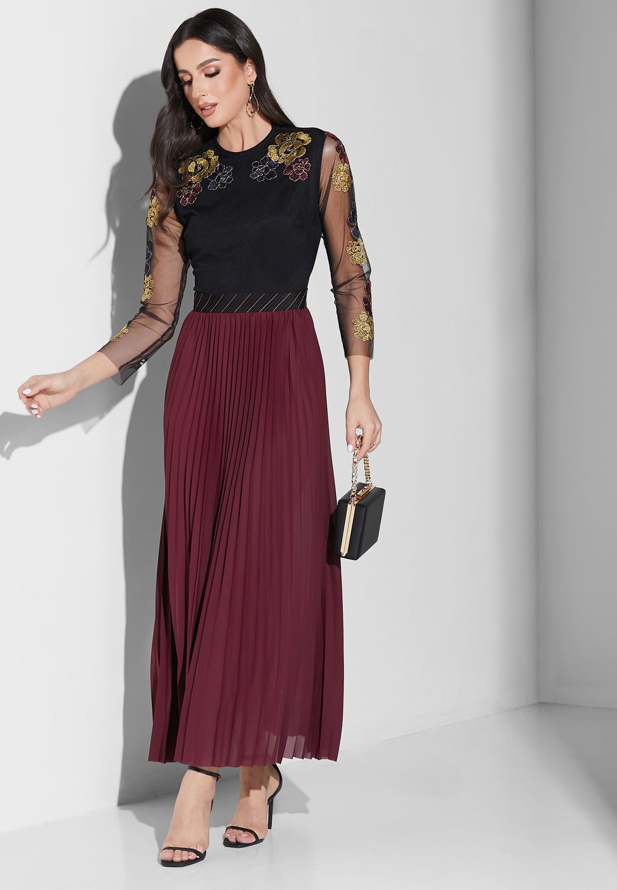 Plisse Lace Detail Dress