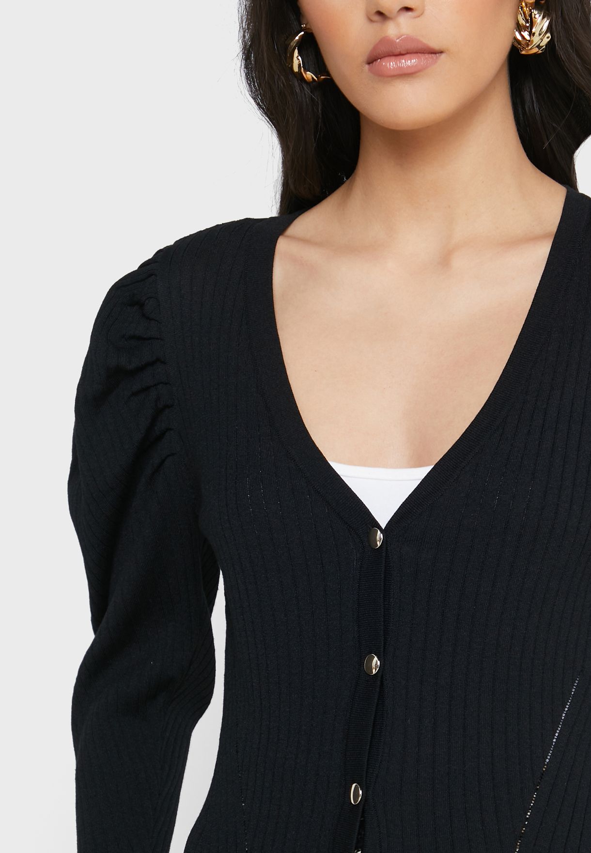 puff sleeve black cardigan