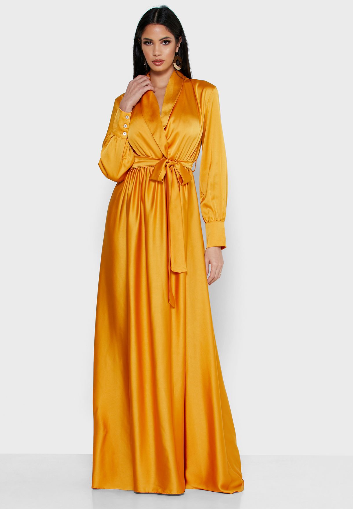 yellow satin maxi dress