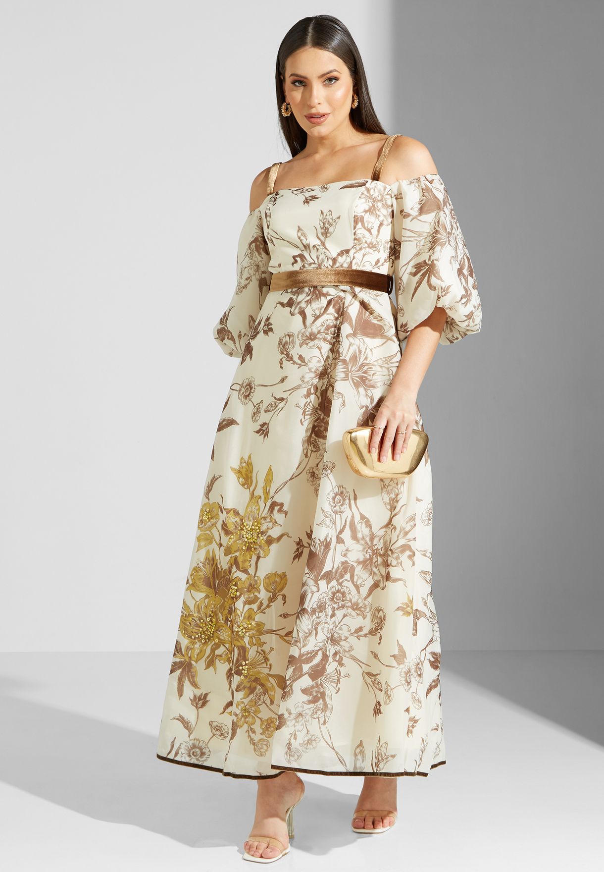 Balloon Sleeve Cold Shoulder Dress