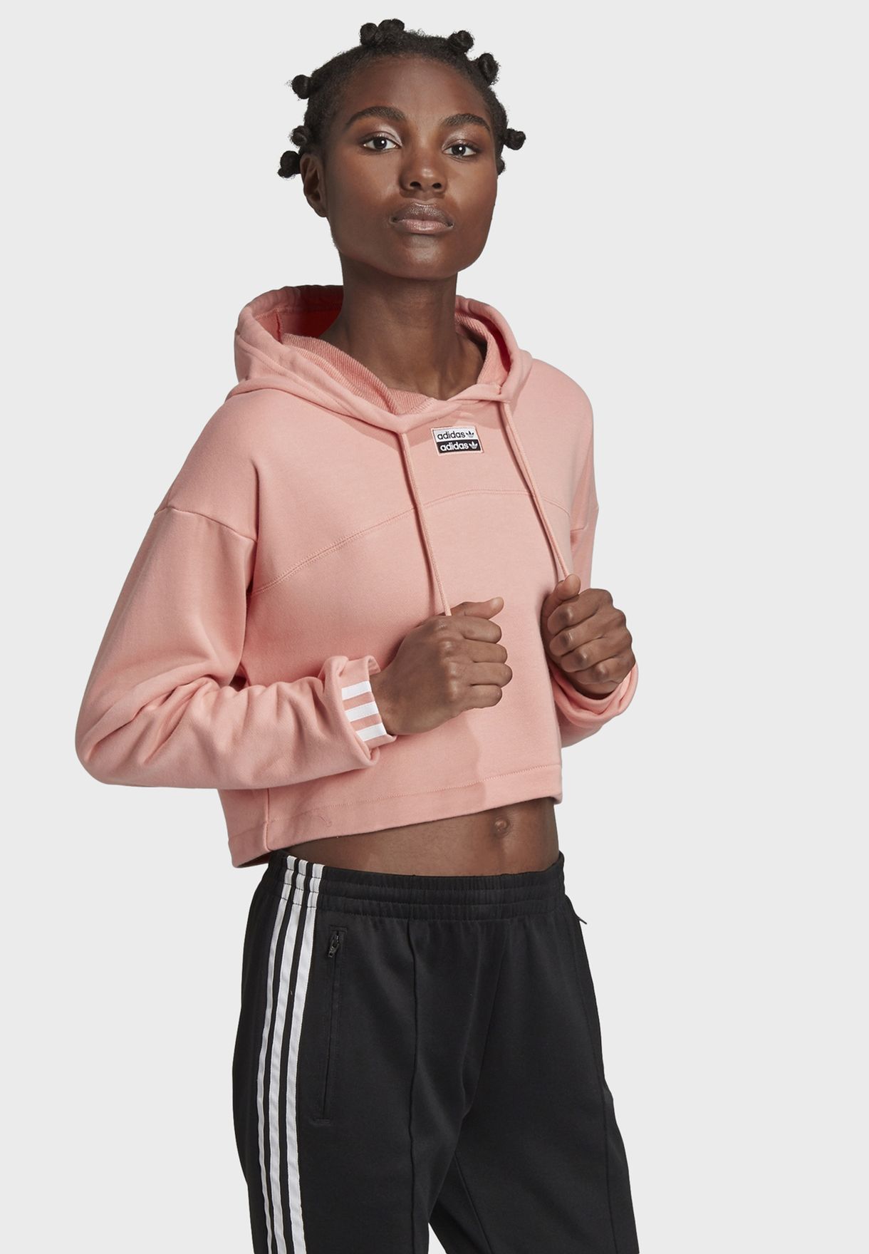 adidas originals ryv cropped hoodie in pink