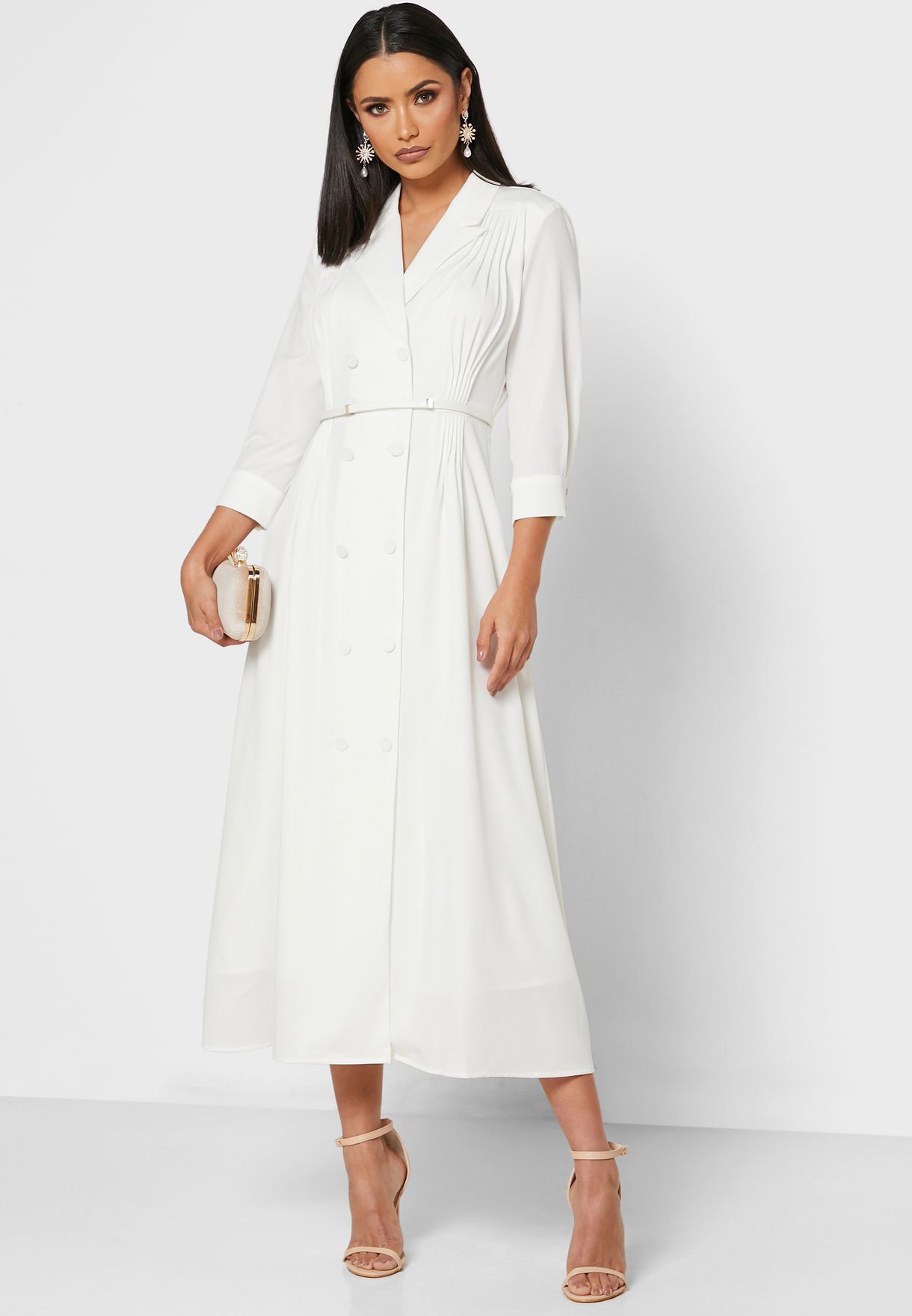 Buy Khizana white Double Breasted Belted Midi Dress for Women in MENA ...