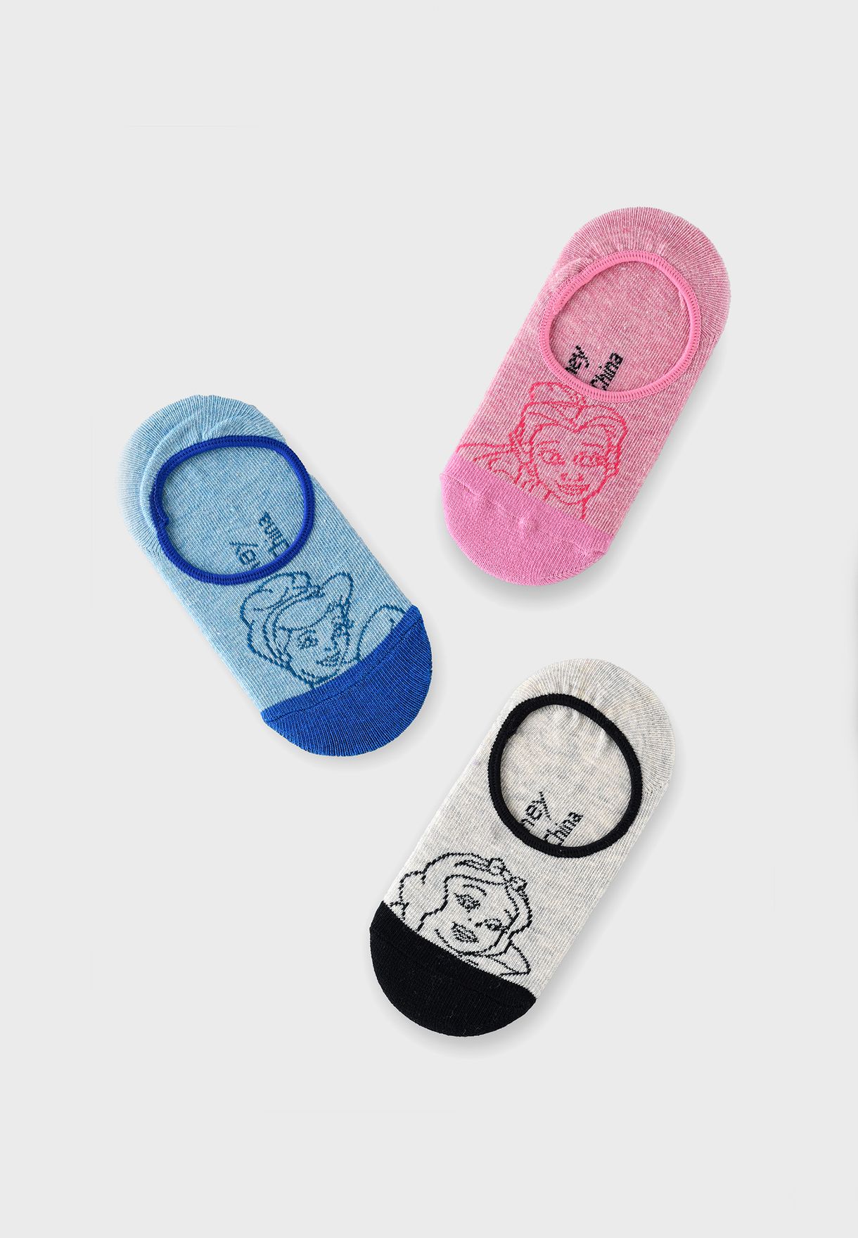 Kids 3 Pack Princess No Show Socks