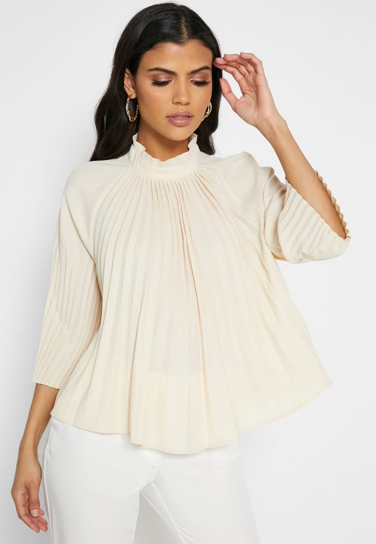 Buy Ella white Pleated High Neck Top for Women in Manama, Riffa