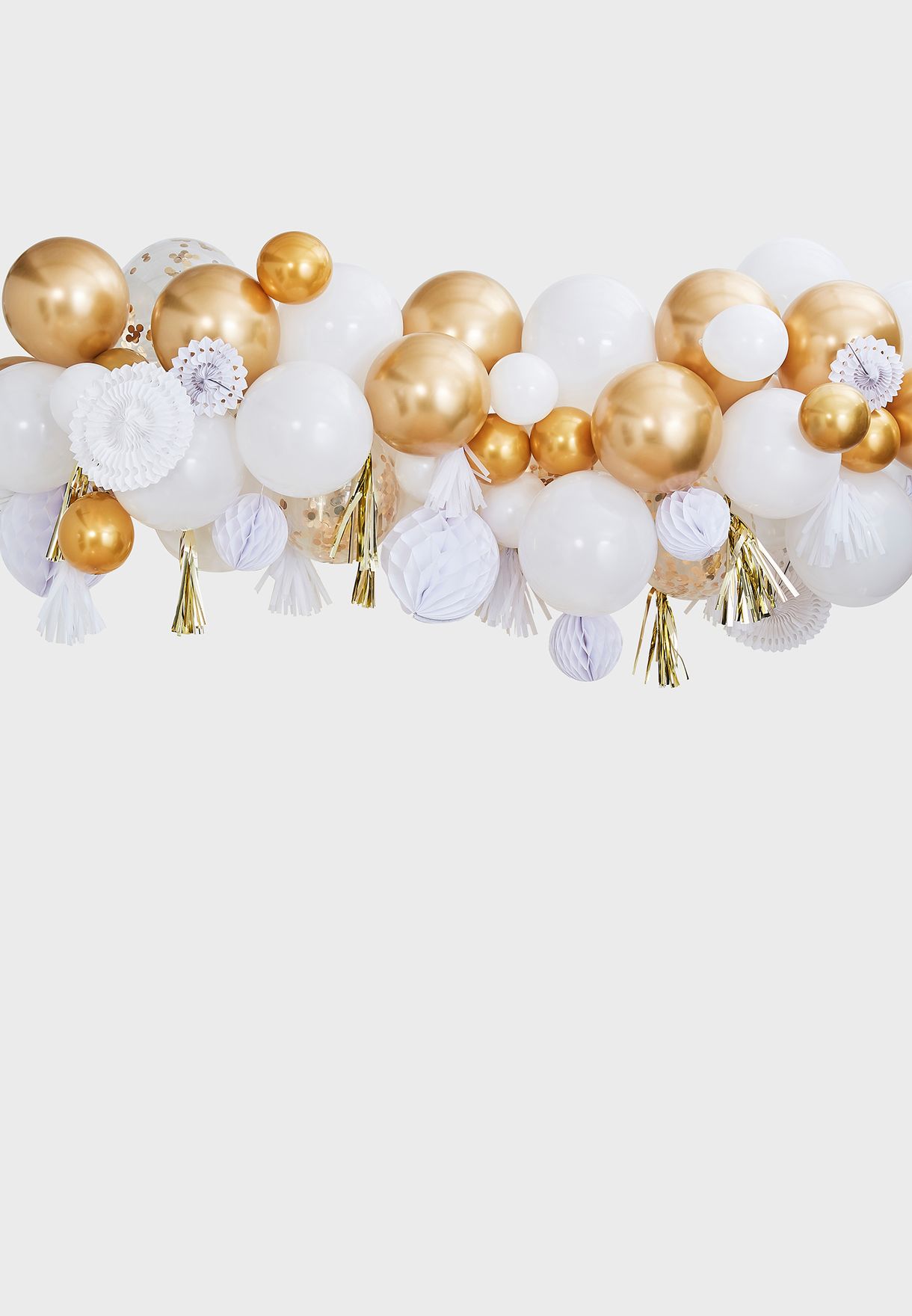 Gold Balloon, Fan And Garland Backdrop