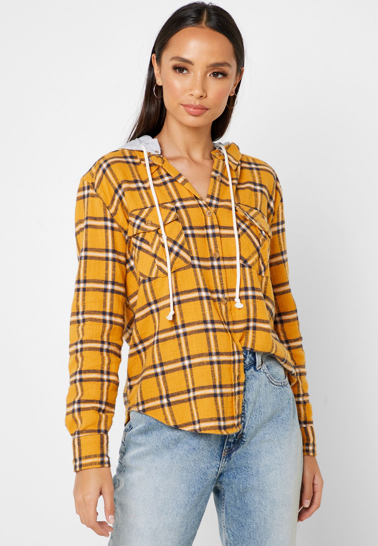 hooded checked shirts for womens