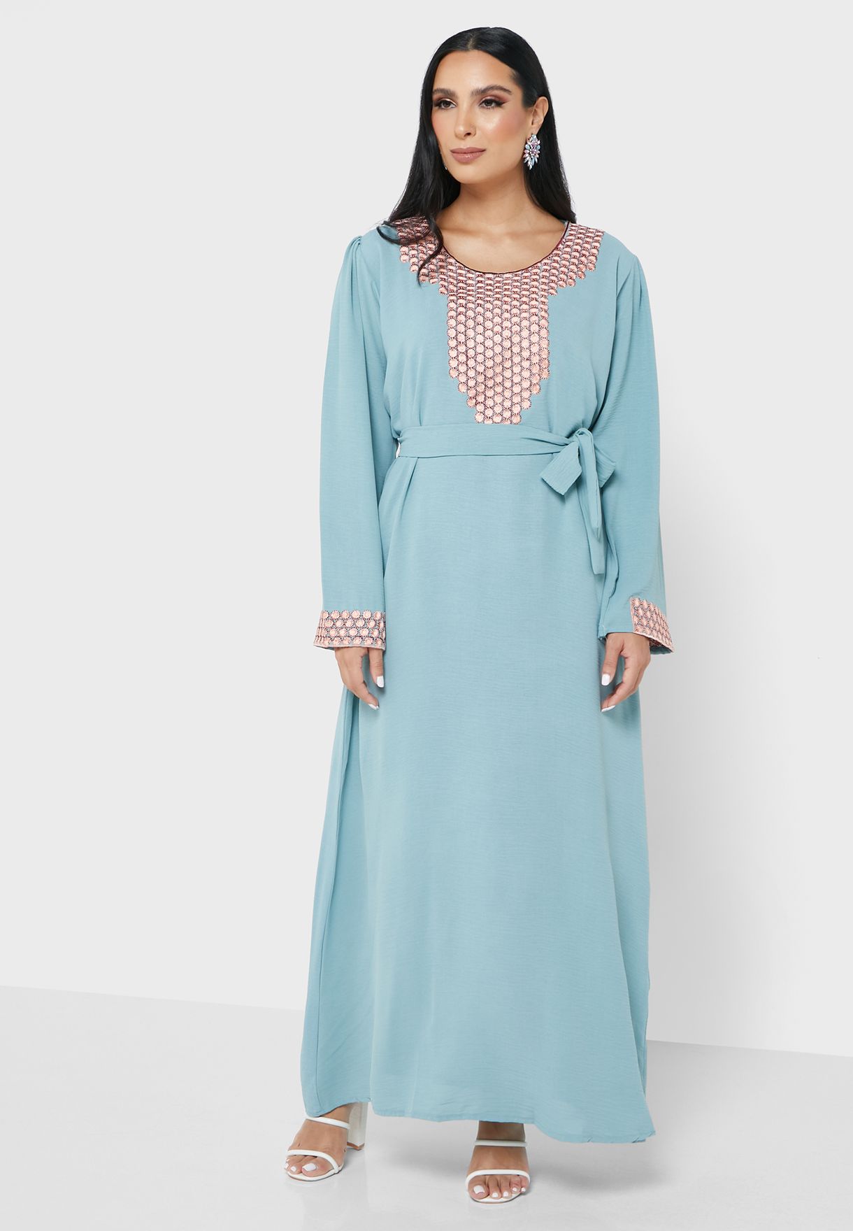 Buy Hayas Closet blue Embroidered Jalabiya for Women in Dubai, Abu Dhabi