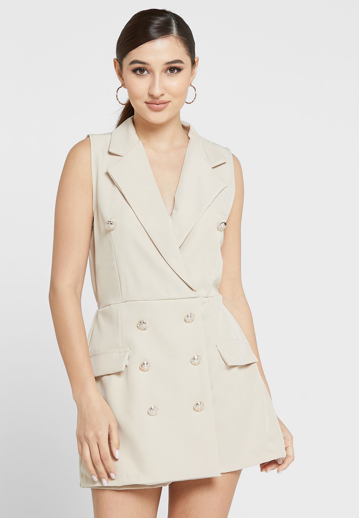 Button Detail Sleeveless Playsuit