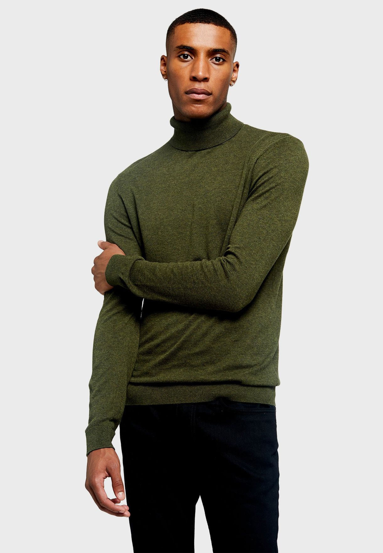 green roll neck jumper mens