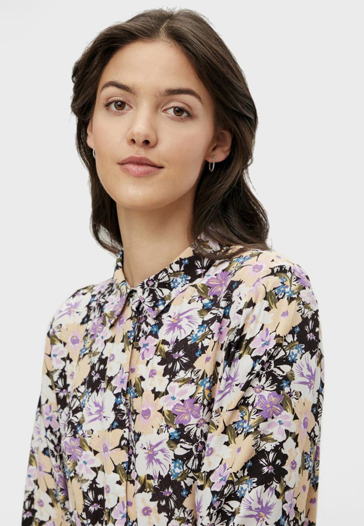 Floral Print Midi Shirt Dress