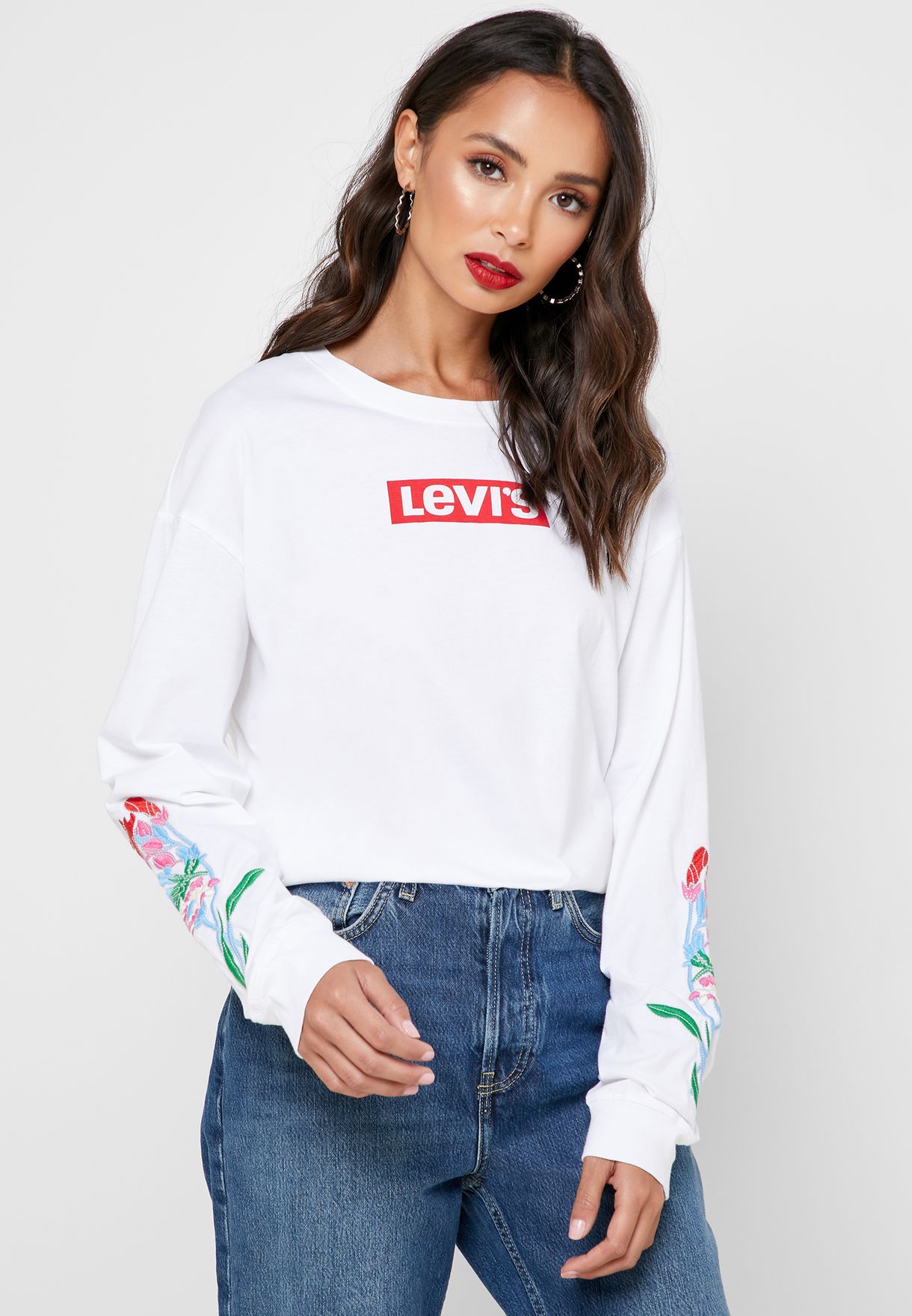 levi white long sleeve t shirt