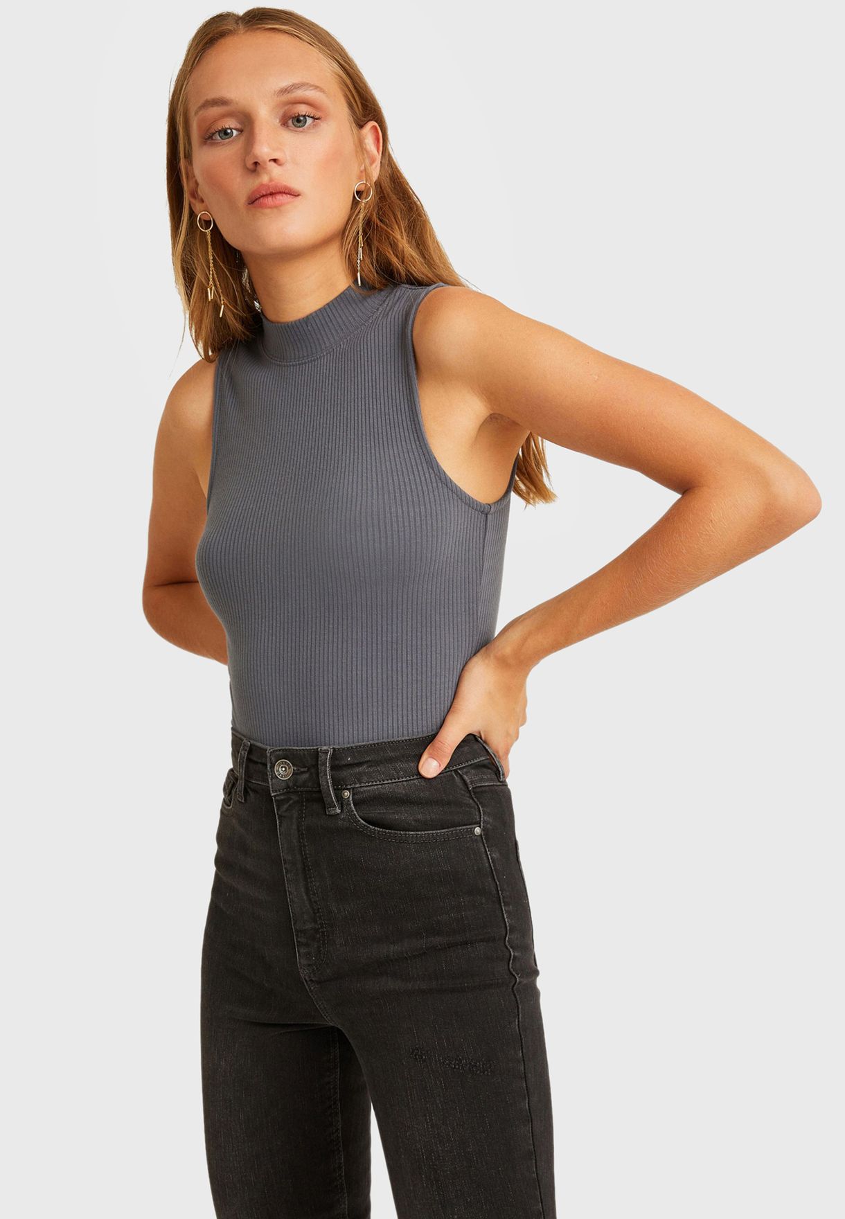 grey mock neck top