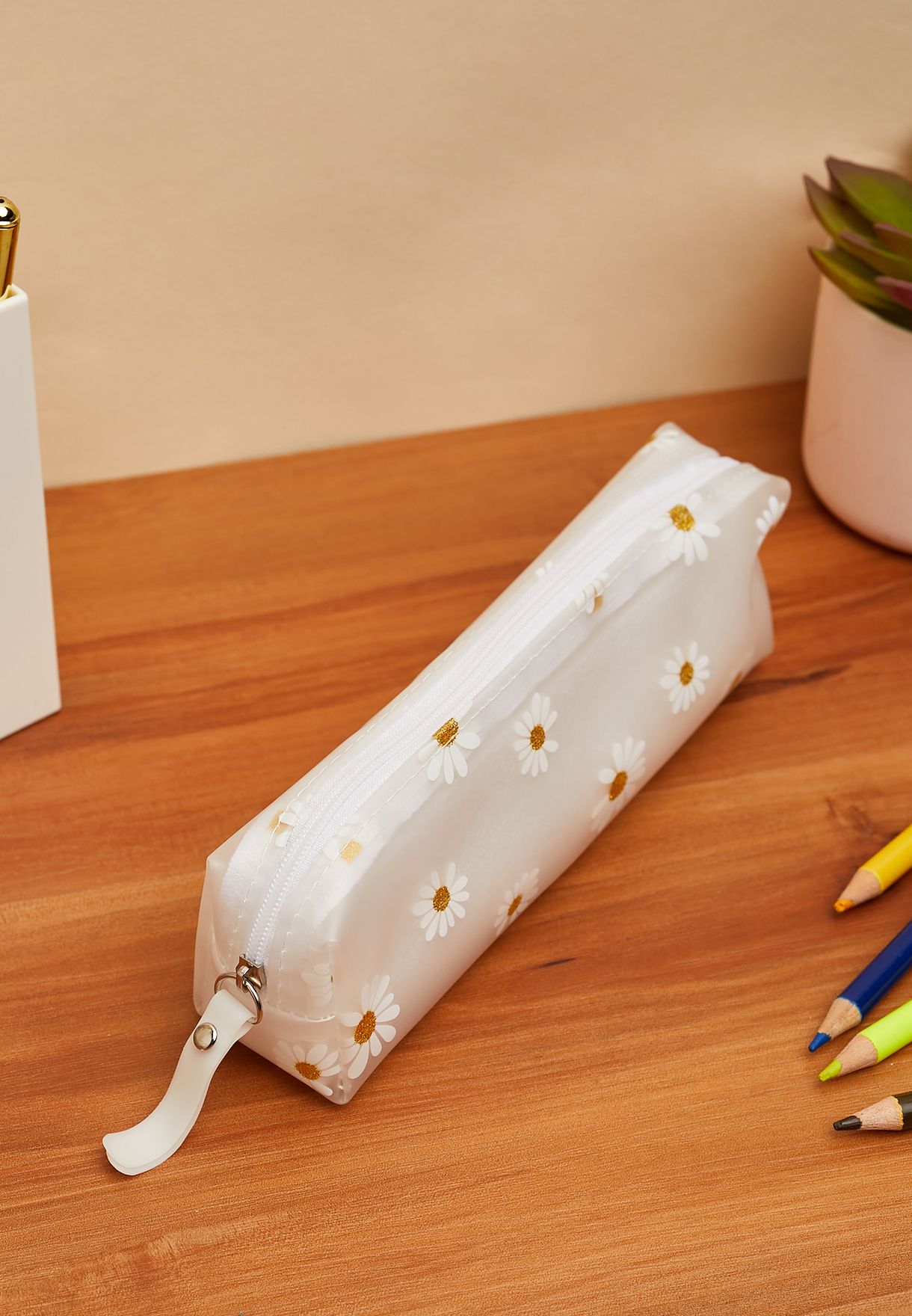 White Daisy Pencil Case