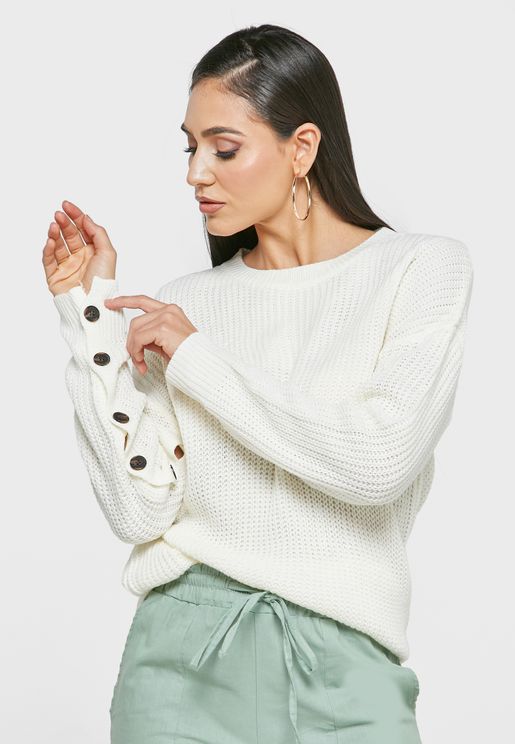 Sweater With Button Detailing On Sleeve