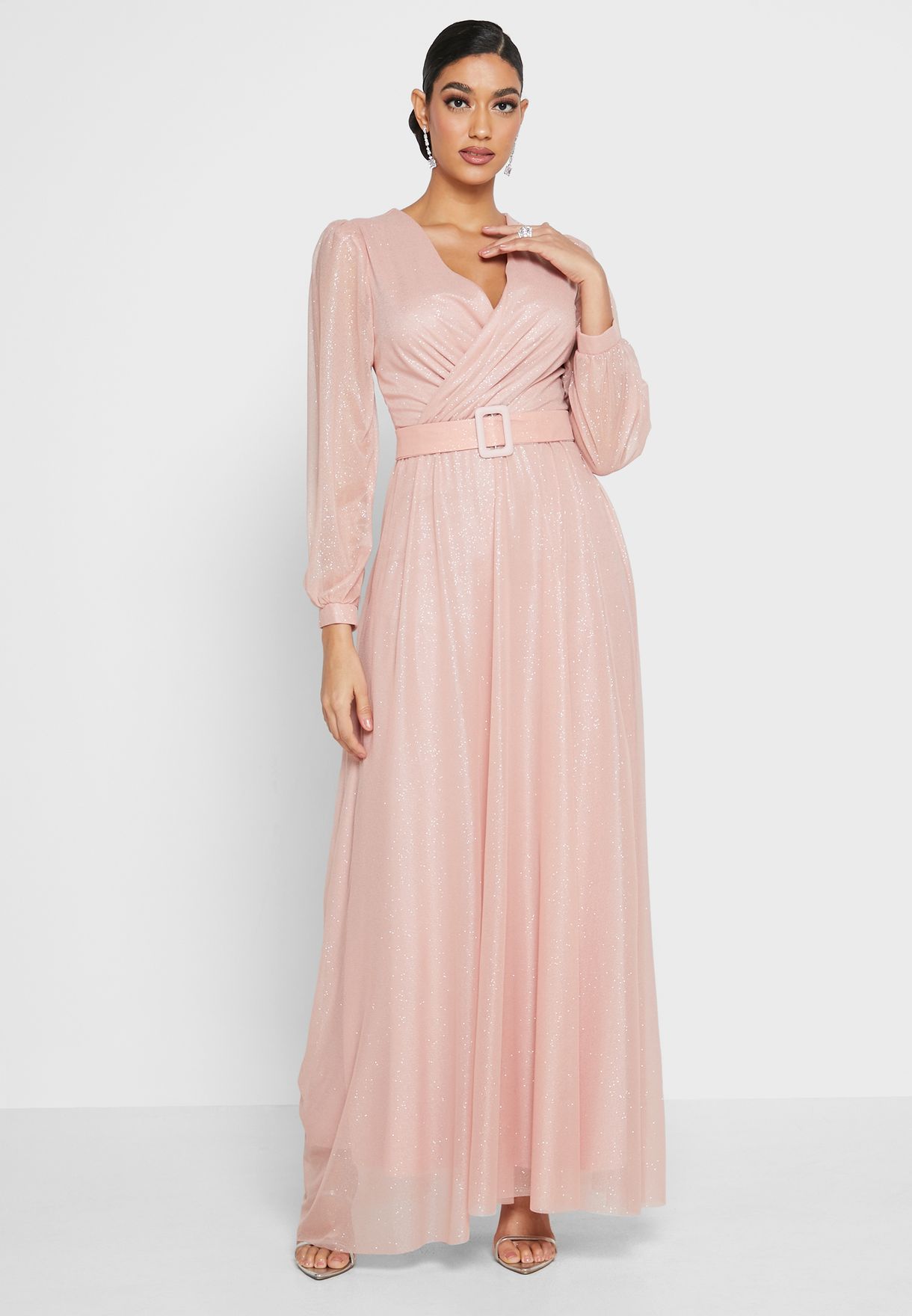 Buy Khizana pink Sheer Sleeve Surplice Neck Dress for Women in Riyadh ...