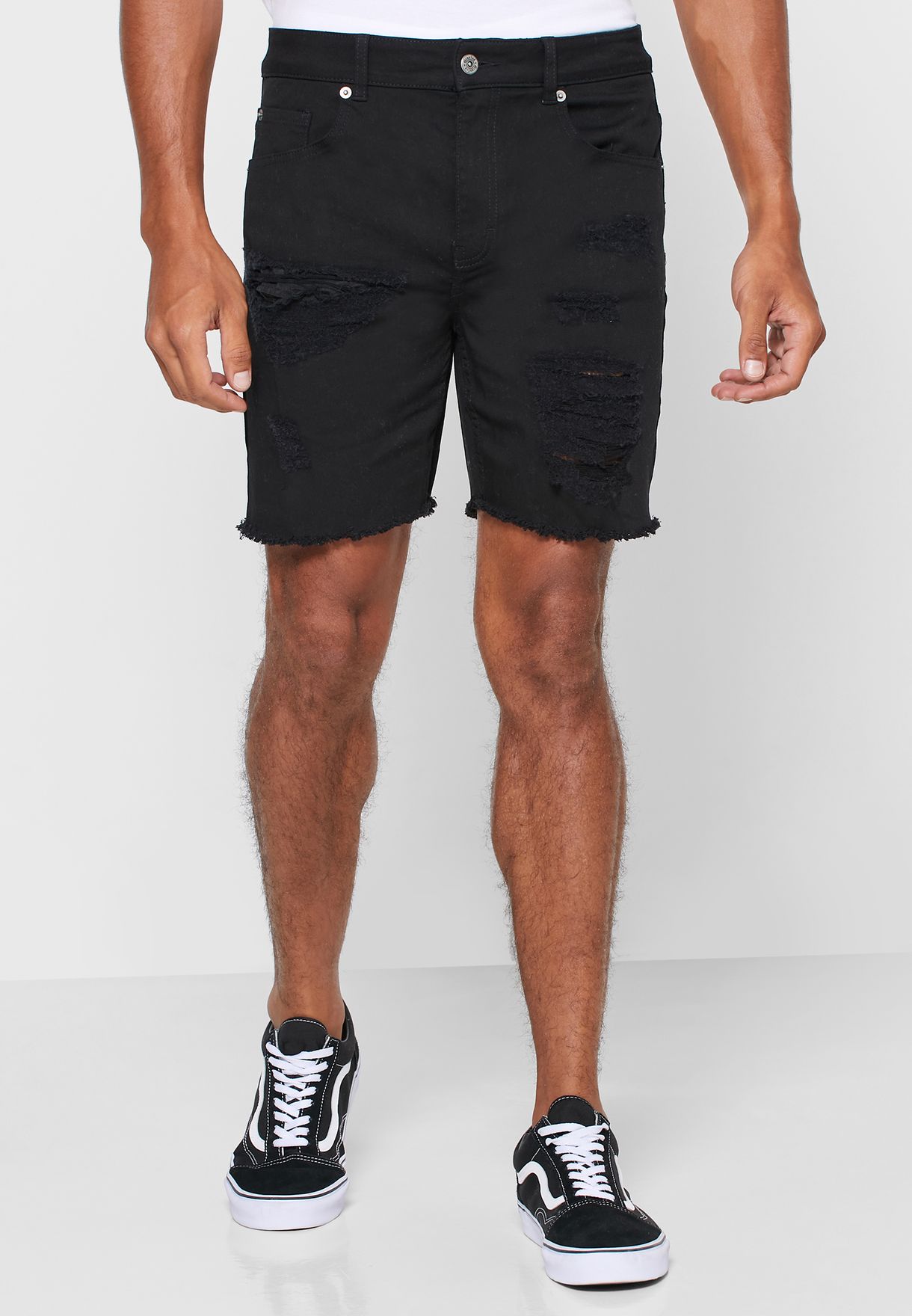 black frayed denim shorts