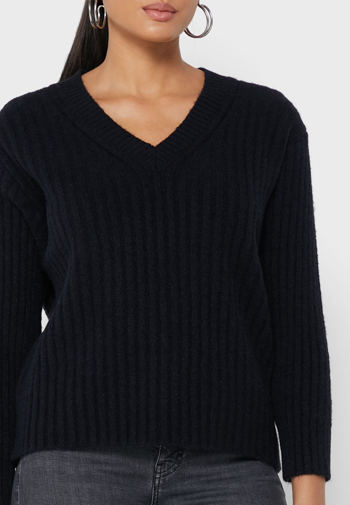 Solid V-Neck Sweater