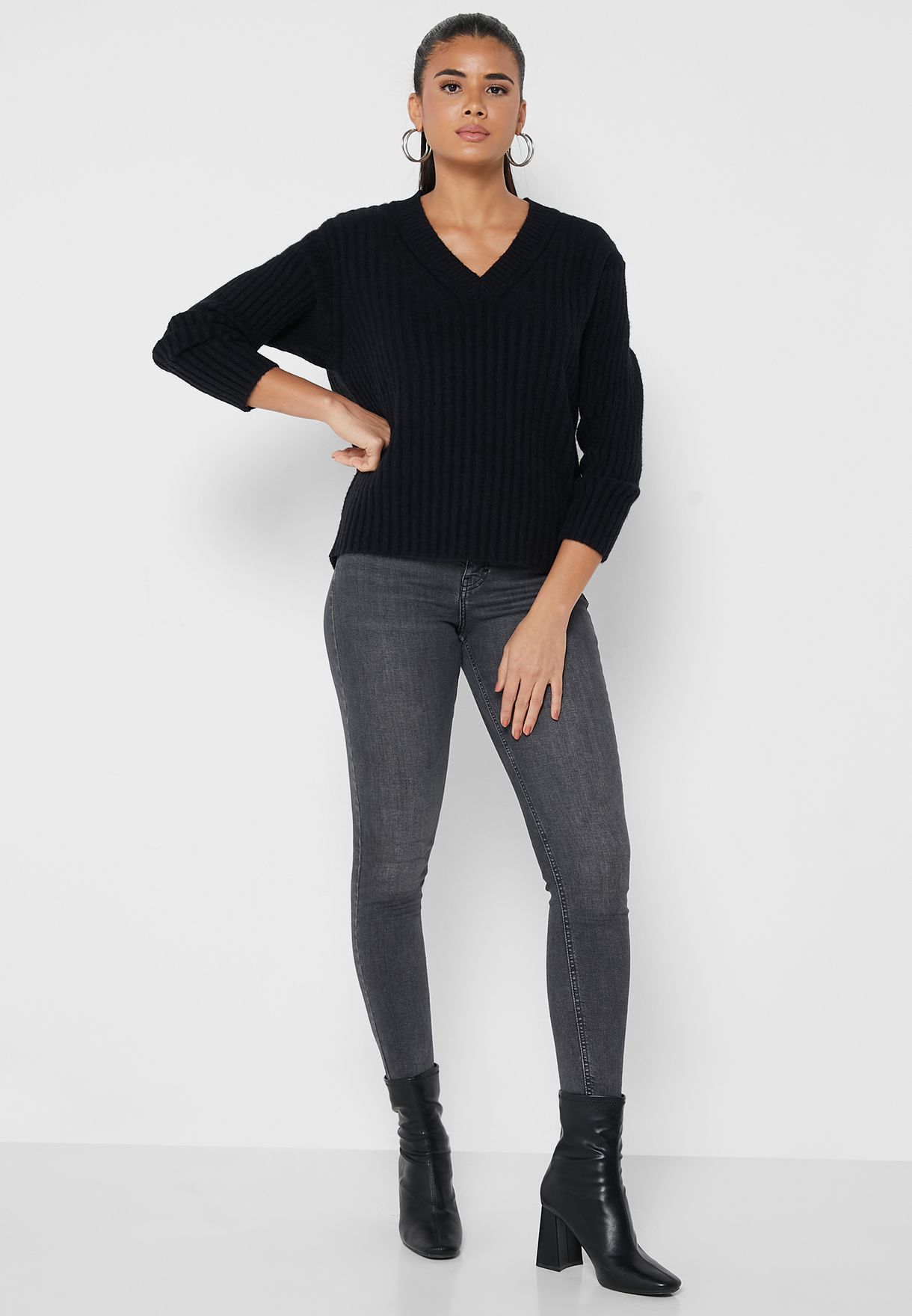 Solid V-Neck Sweater