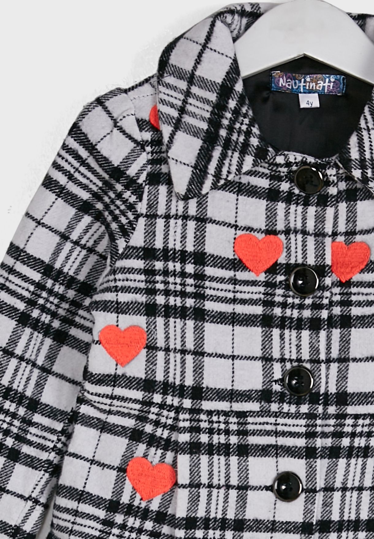 Checked Heart Print Coat