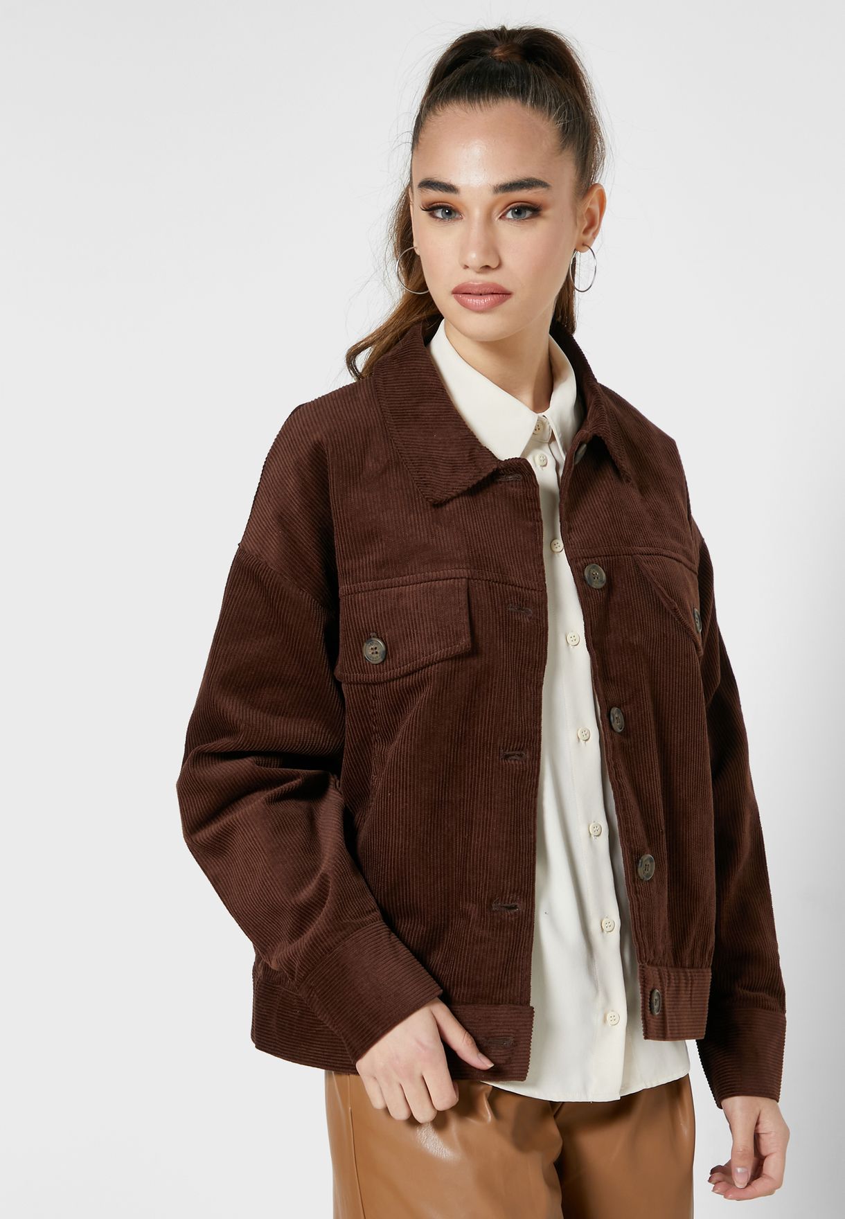 brown button down jacket