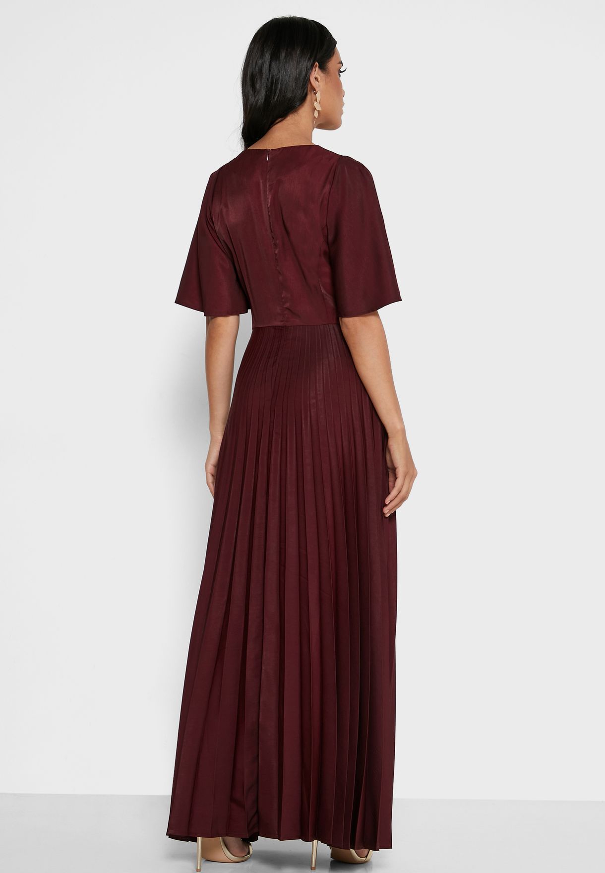 Buy Jovonna London red Flute Sleeve Pleated Dress for Women in Dubai ...